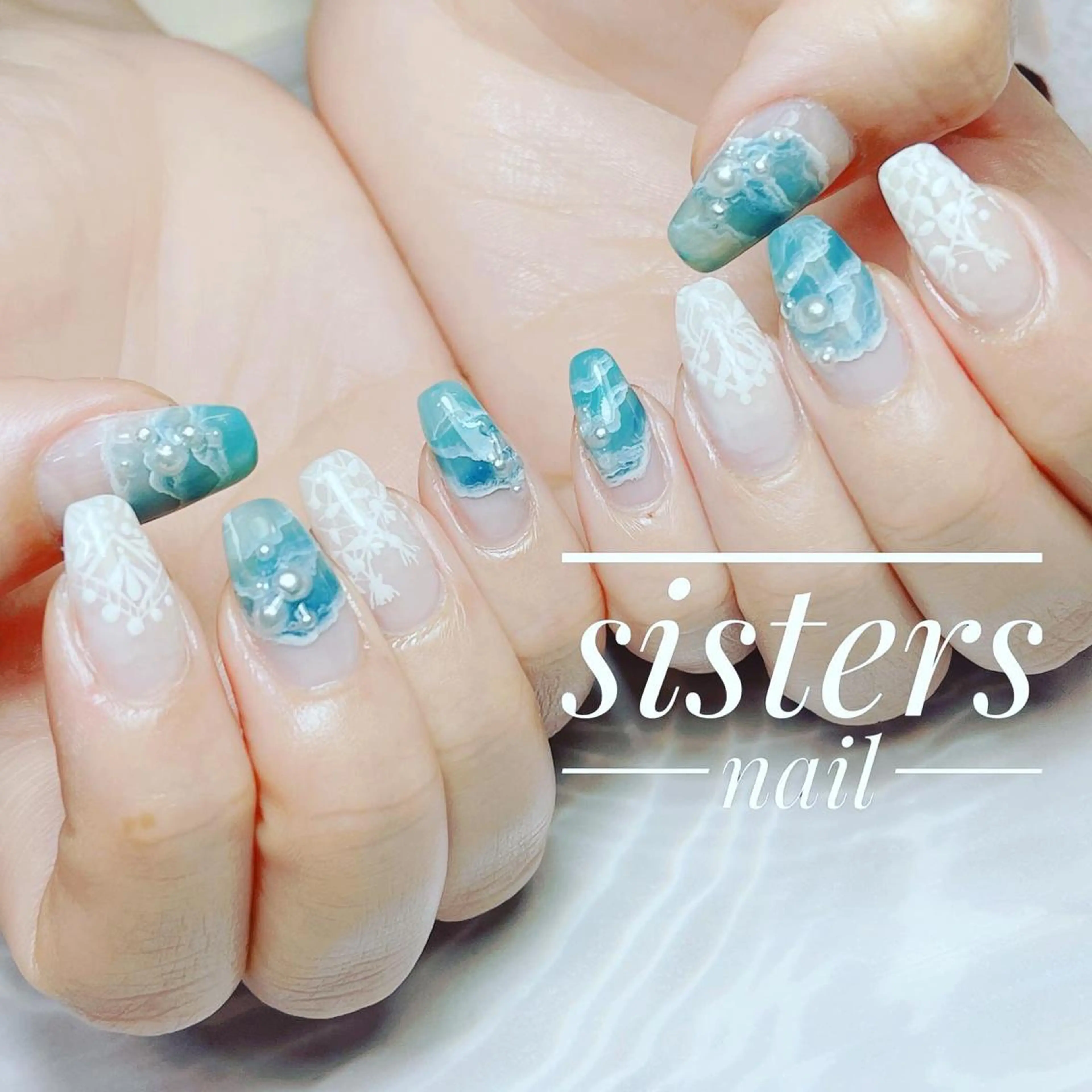 ネイル アートネイル グラデーション レース ラメ(グリッター) 夏ネイル ハンドネイル ハンドケア sisters nail.fのネイルデザイン