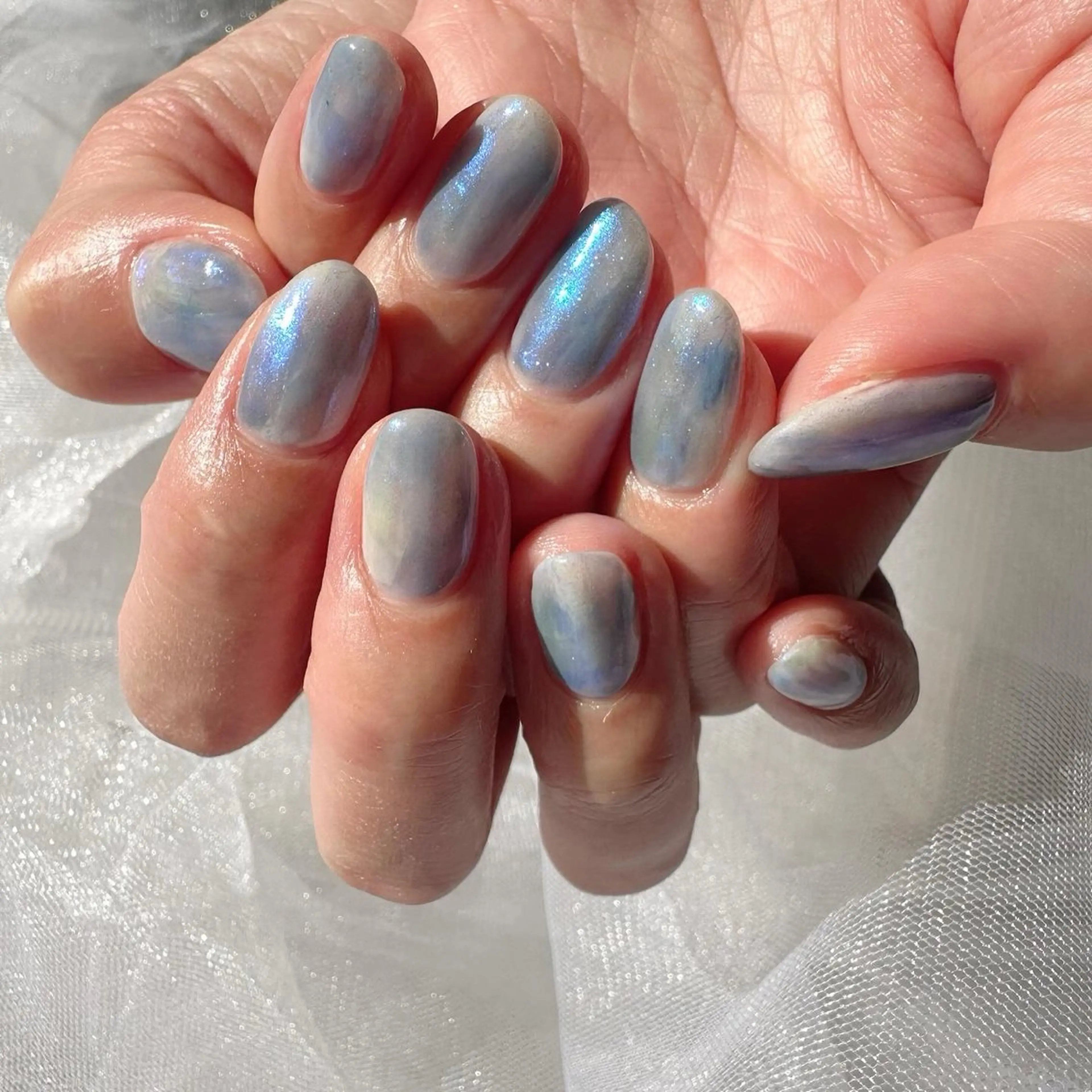 ネイル ブルー 氷ネイル・うるうるネイル 韓国ネイル ミラーネイル ニュアンスネイル 🪞KAPE NAIL 🪞のネイルデザイン
