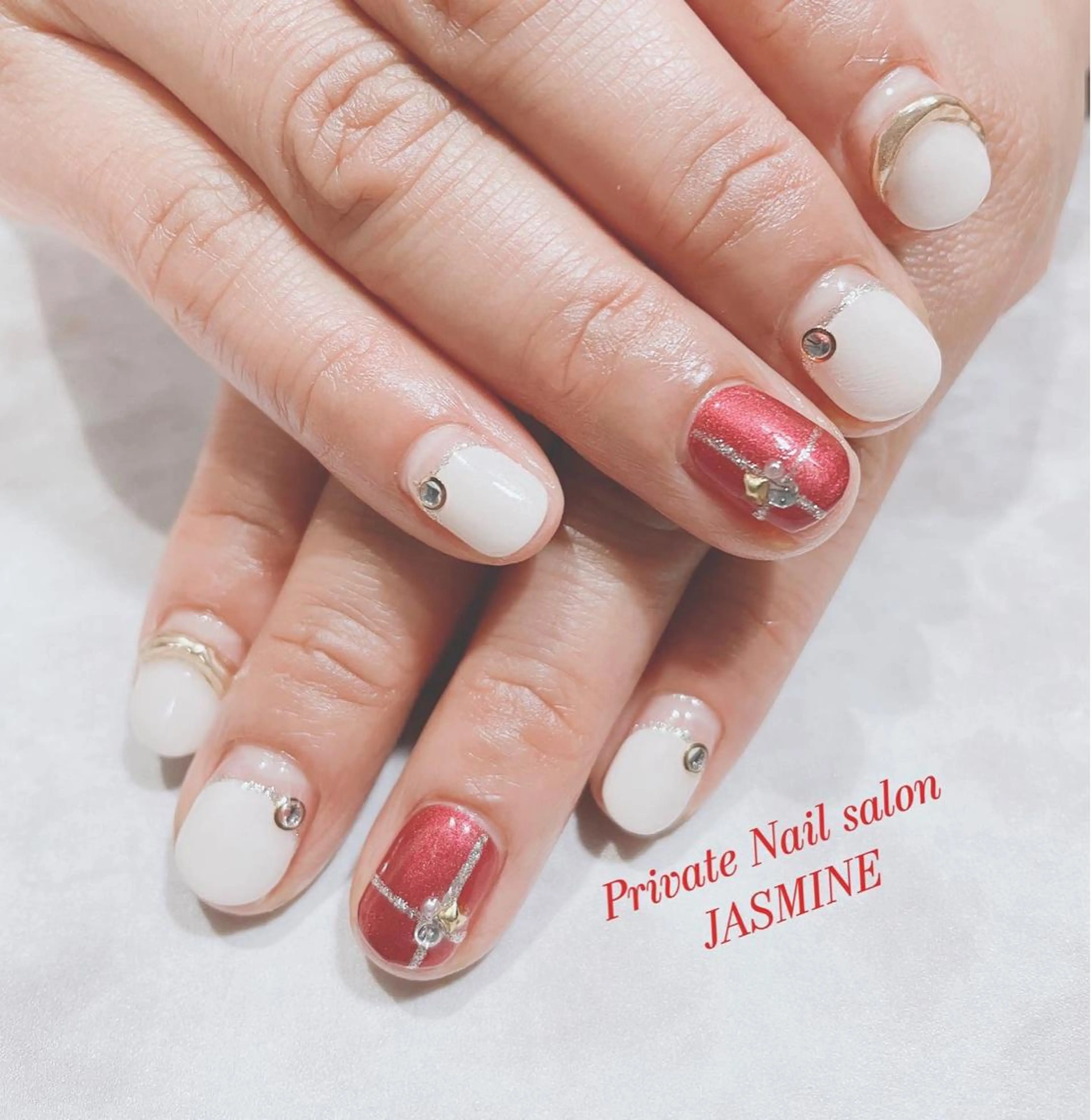 ネイル フレンチネイル 赤色 Nail salon JASMINEのネイルデザイン