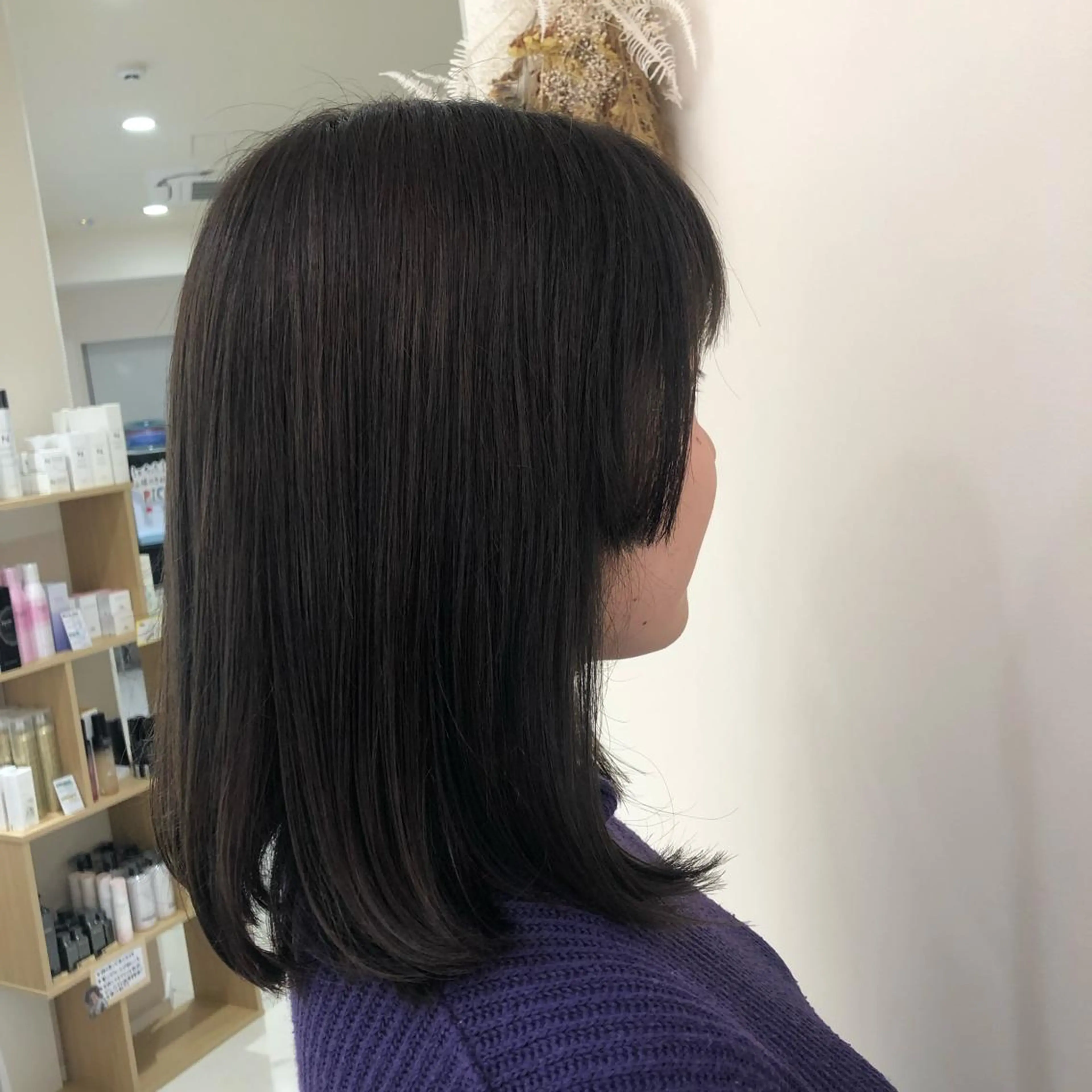 セミロング カラー 姫カット プレイングカラー🤍 細めハイライトのヘアスタイル