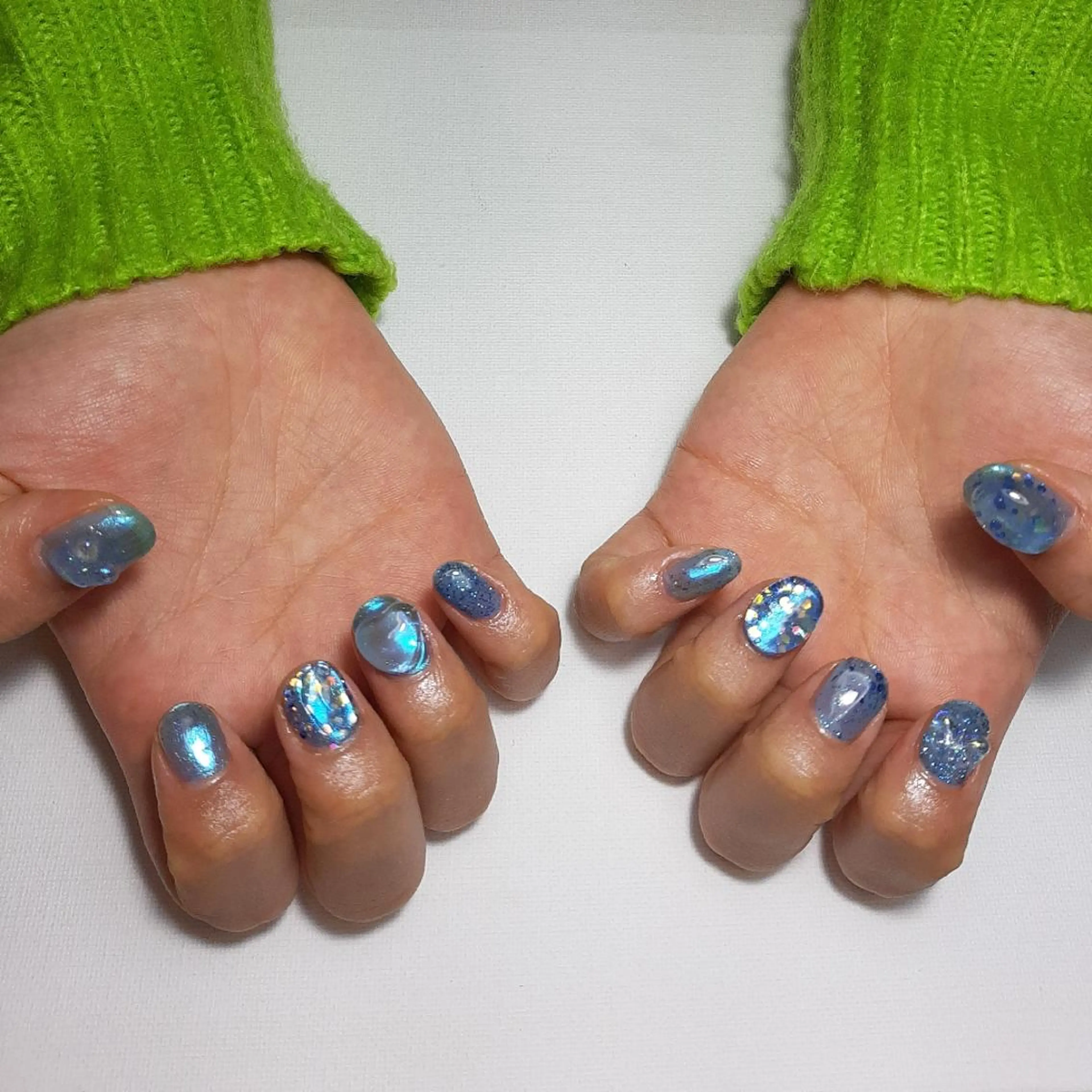ネイル ブルー 氷ネイル・うるうるネイル キラキラネイル owlnail /持込みデザイン専門のネイルデザイン