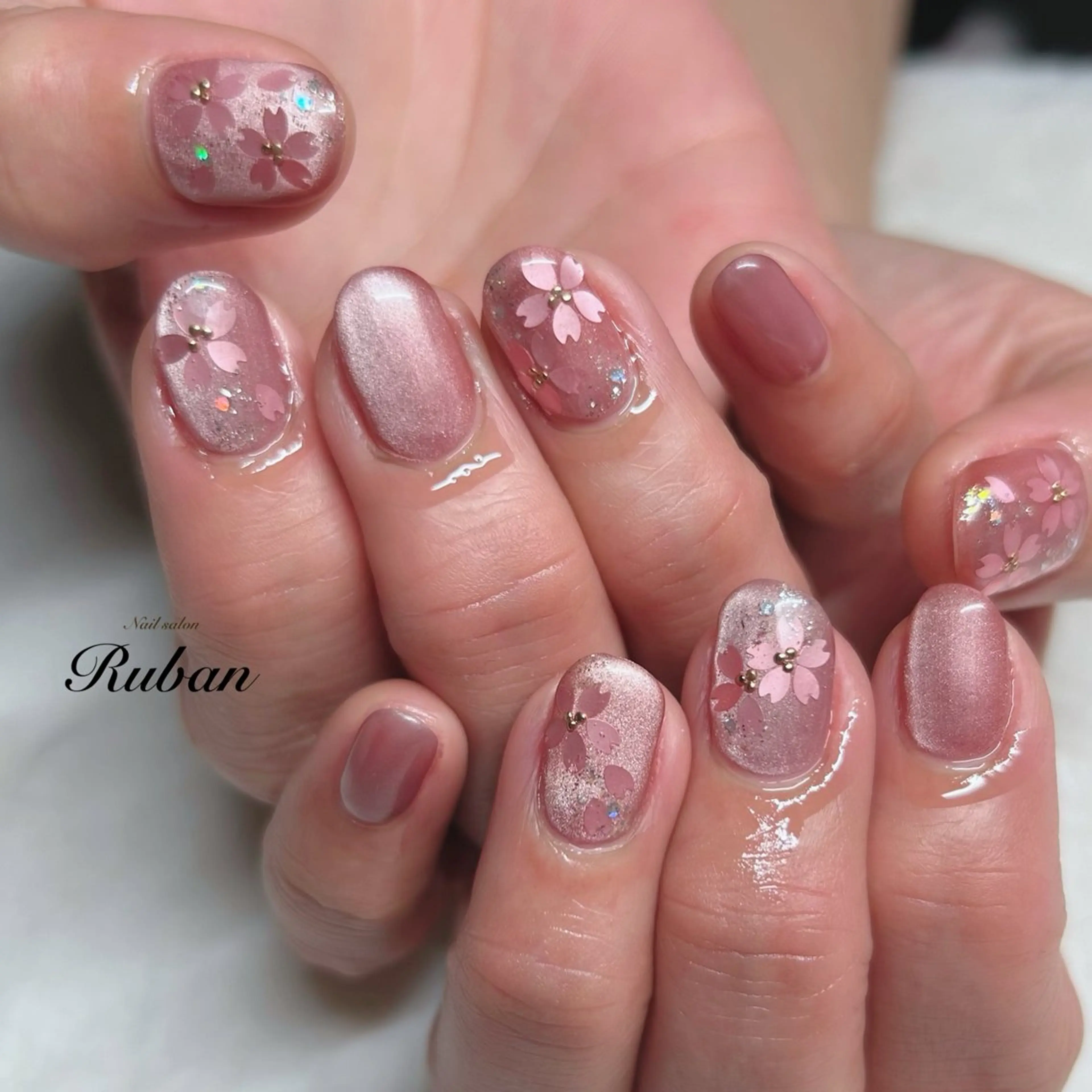 ネイル 桜ネイル マグネットネイル Nail salon Ruban所属・Nail salon Rubanのネイルデザイン