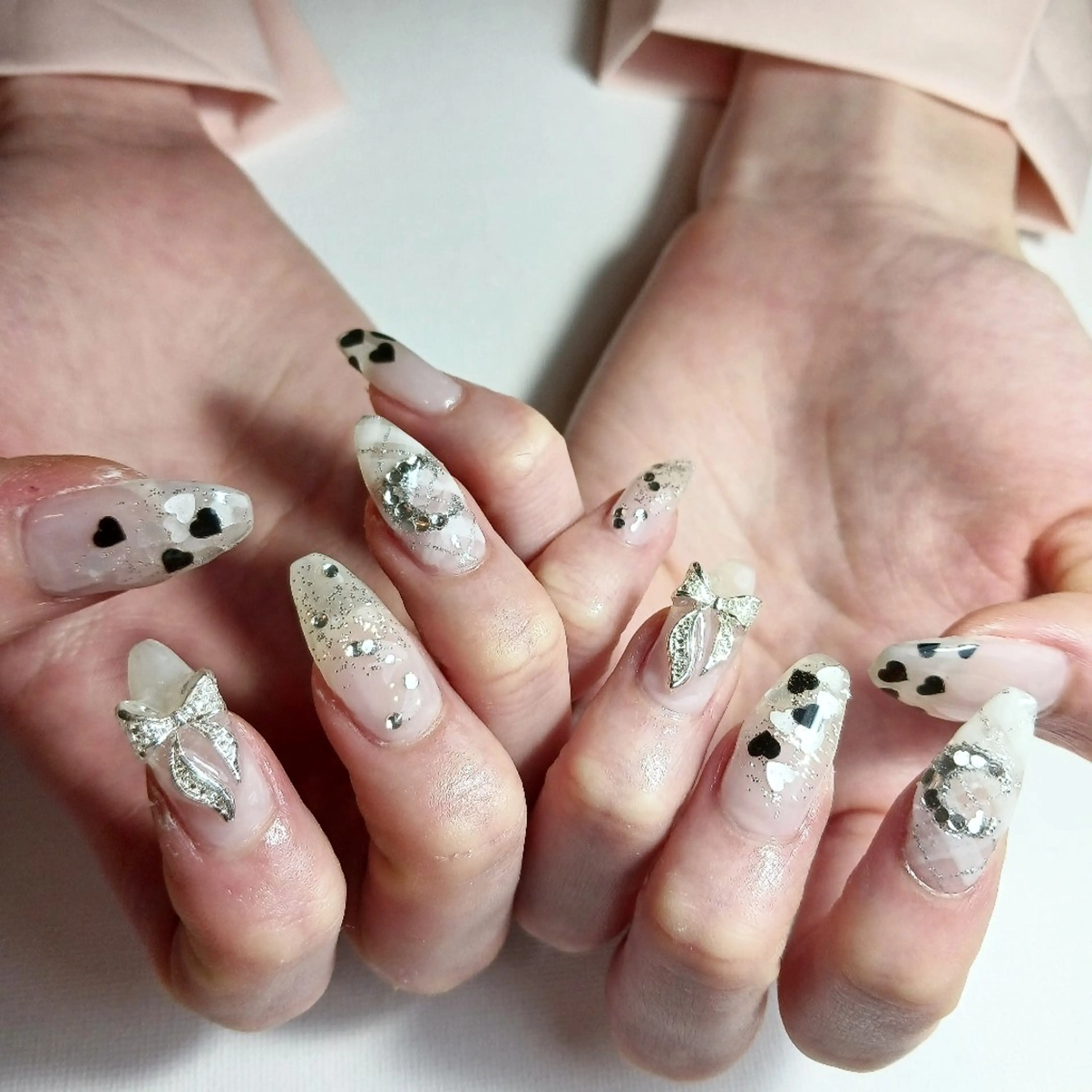 ネイル ジェルネイル ハート 持ち込み リボン ショートネイル nanakonail /持込みデザイン専門のネイルデザイン