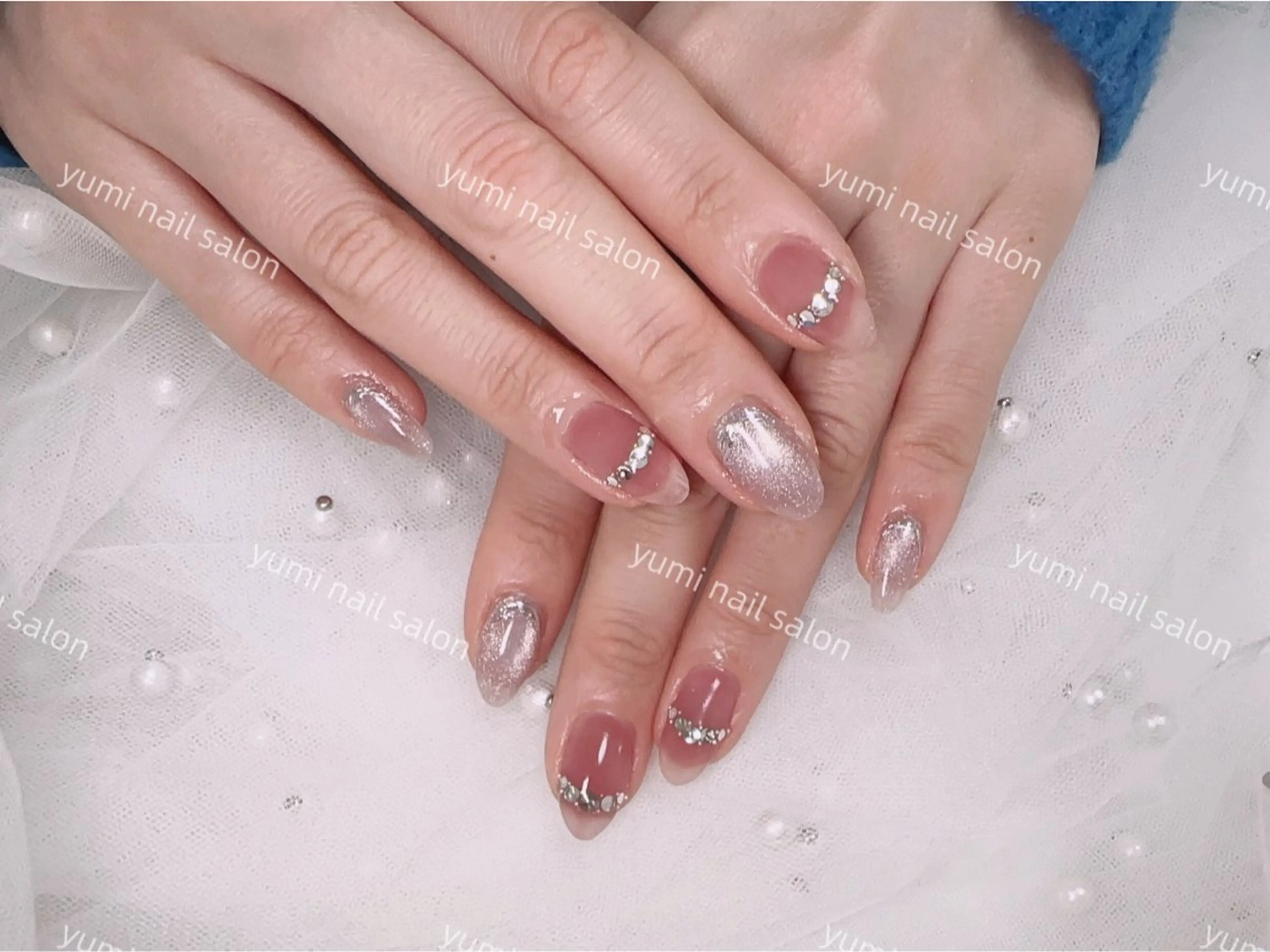 ネイル ハンドネイル Yumi ジェル& チップ長さだしのネイルデザイン