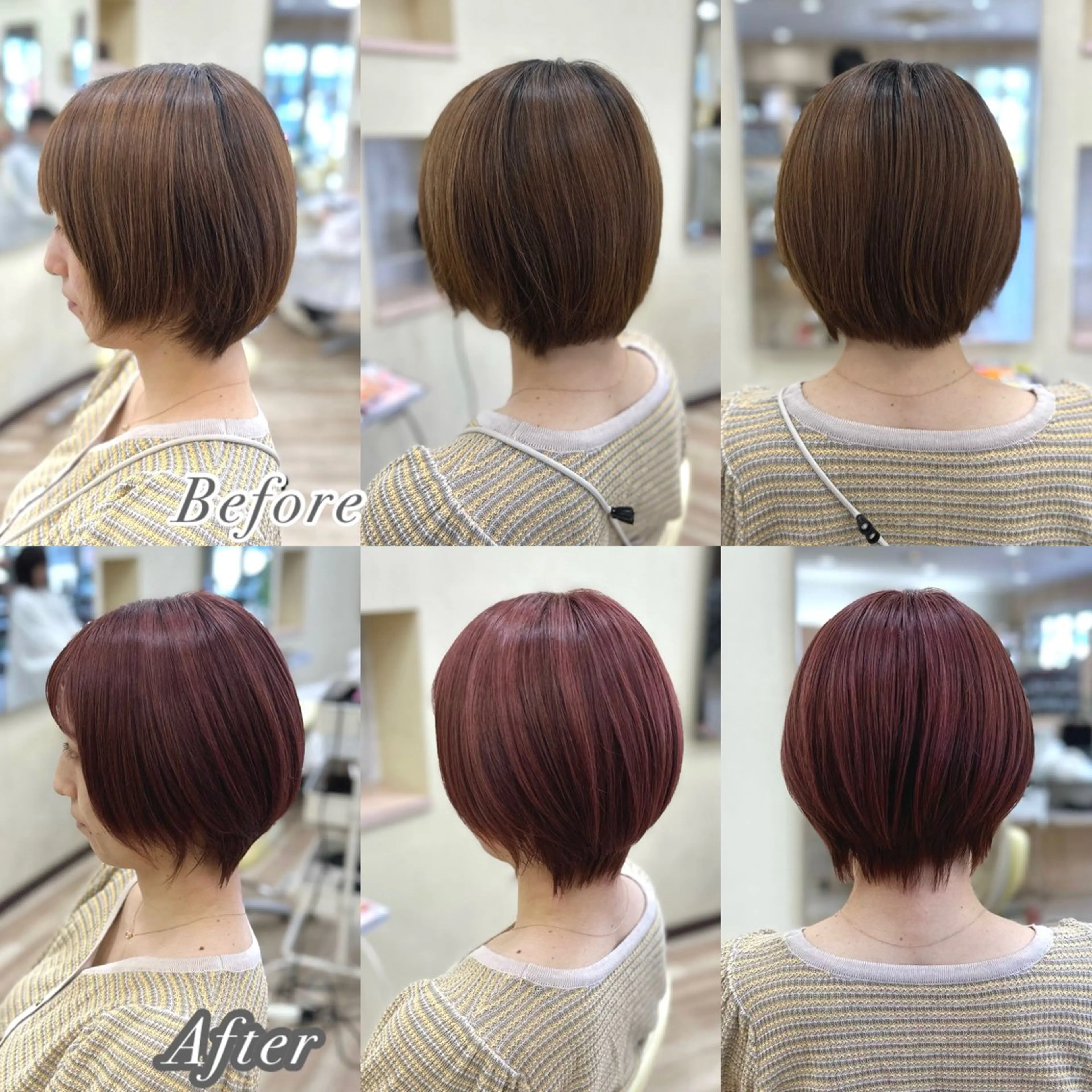 ショート カラー ブラウンカラー ピンクカラー ピンクブラウン ボブ ショートヘア ヘアカラー 美容室　アンジュ　みやき店所属・田中 純平のヘアスタイル