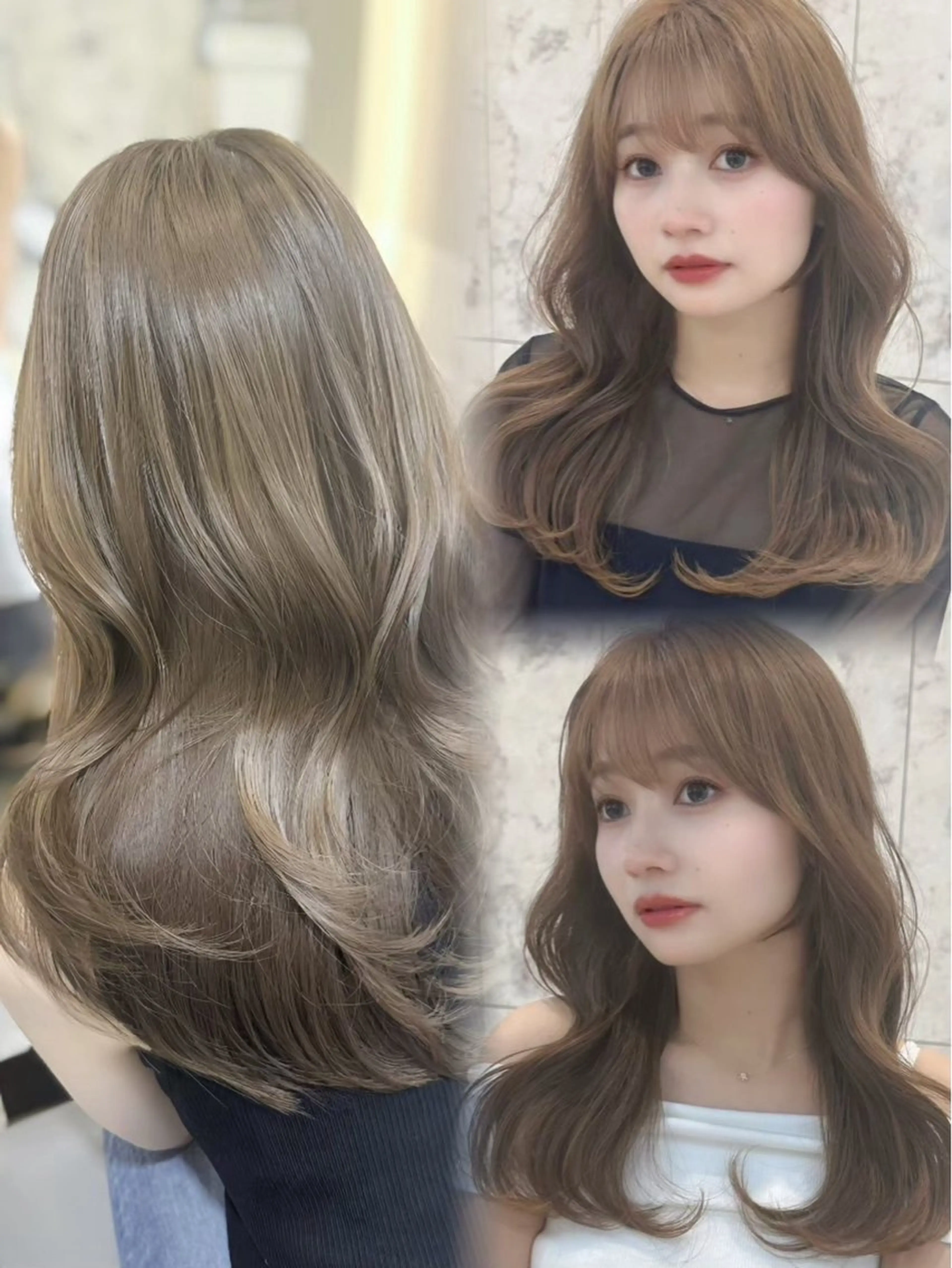 ロング カラー ベージュカラー ブリーチ 透明感カラー ダブルカラー ヘーゼル カット ヘアカラー トリートメント 韓国/ワンホン/新宿 レイヤー/リョウヤのヘアスタイル