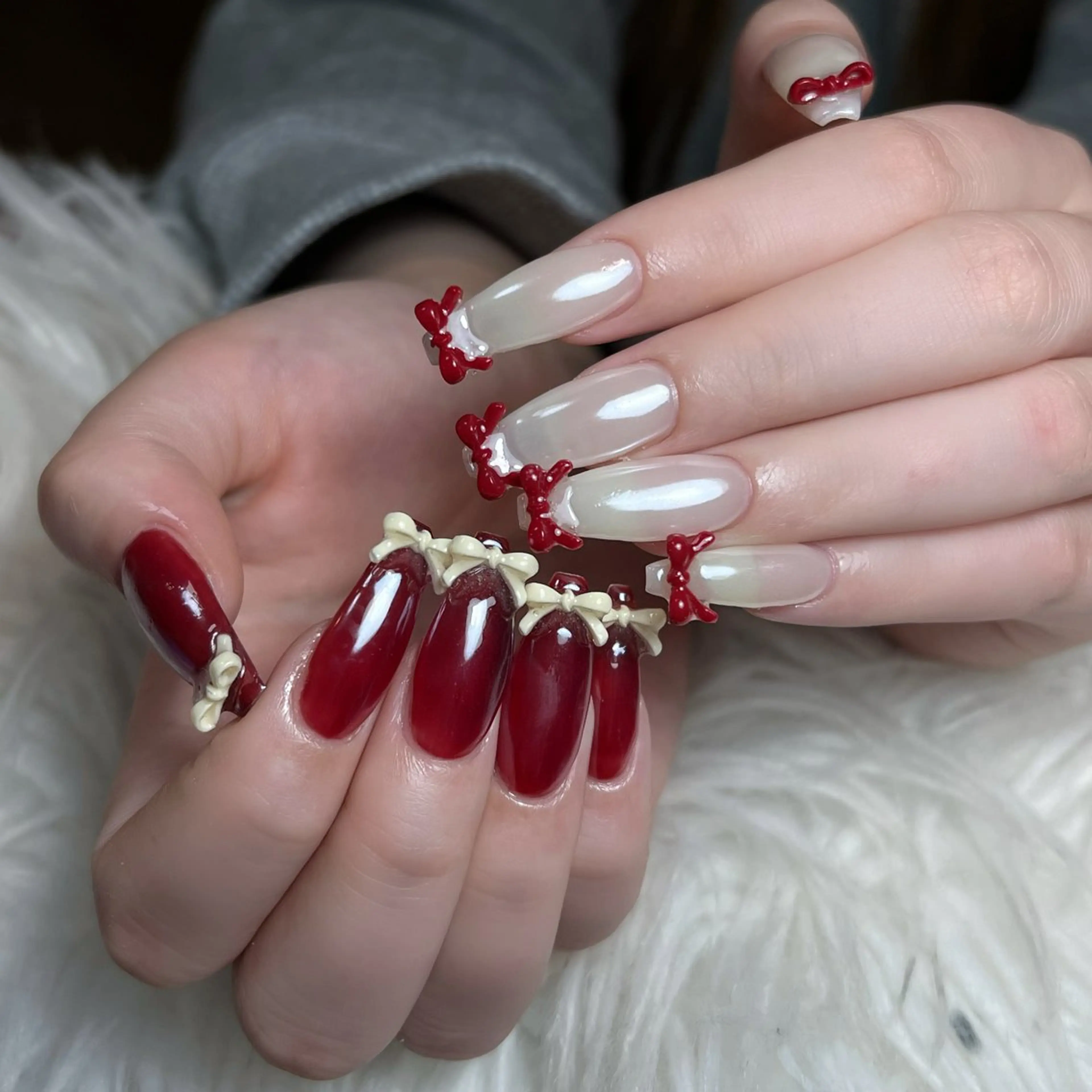 ネイル オーロラネイル ボルドー ブラウン 氷ネイル・うるうるネイル キラキラネイル Julli NailStudioのネイルデザイン