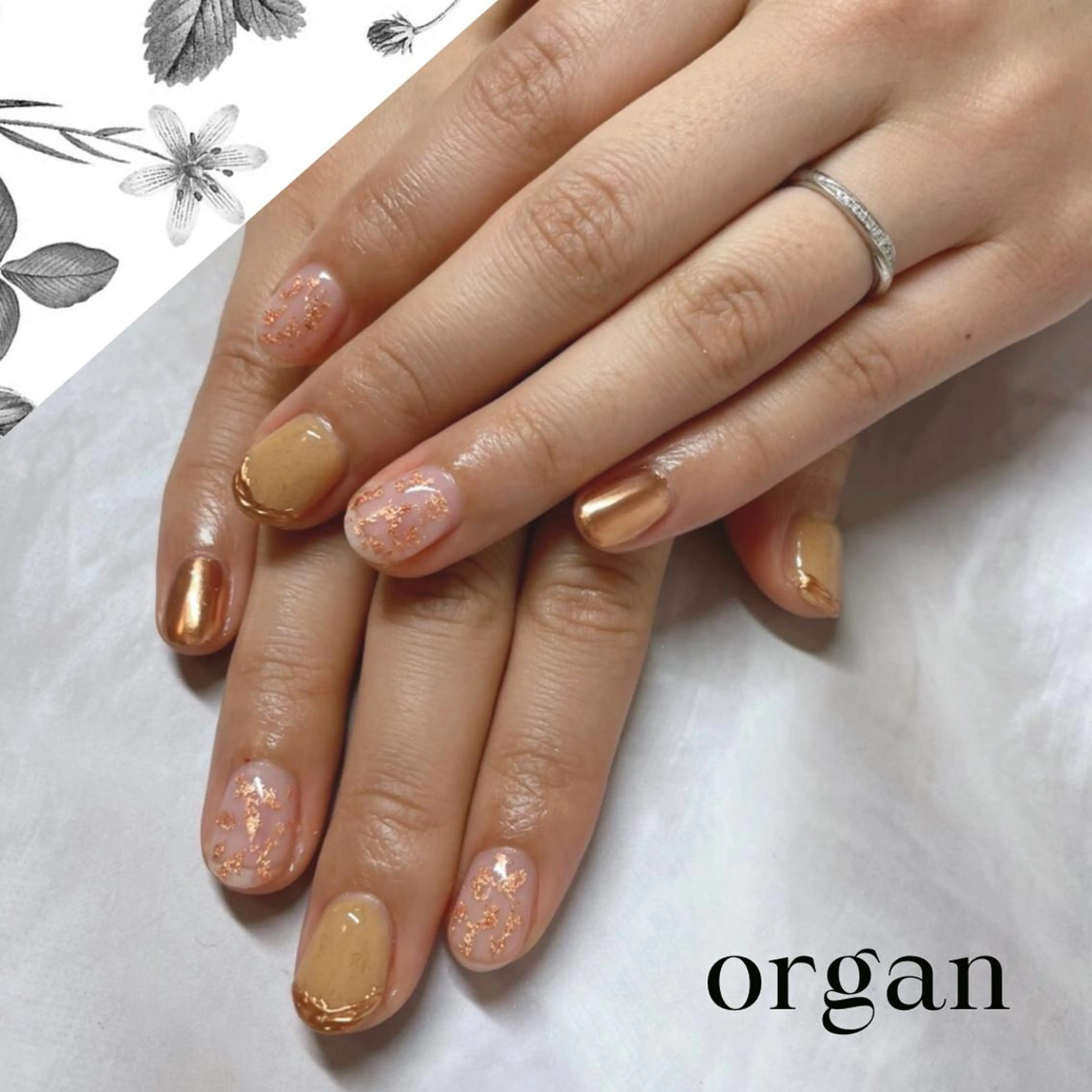 ネイル ミラーネイル オレンジ ハンドネイル ハンドケア 【ＯＲＧＡＮ】 nailのネイルデザイン