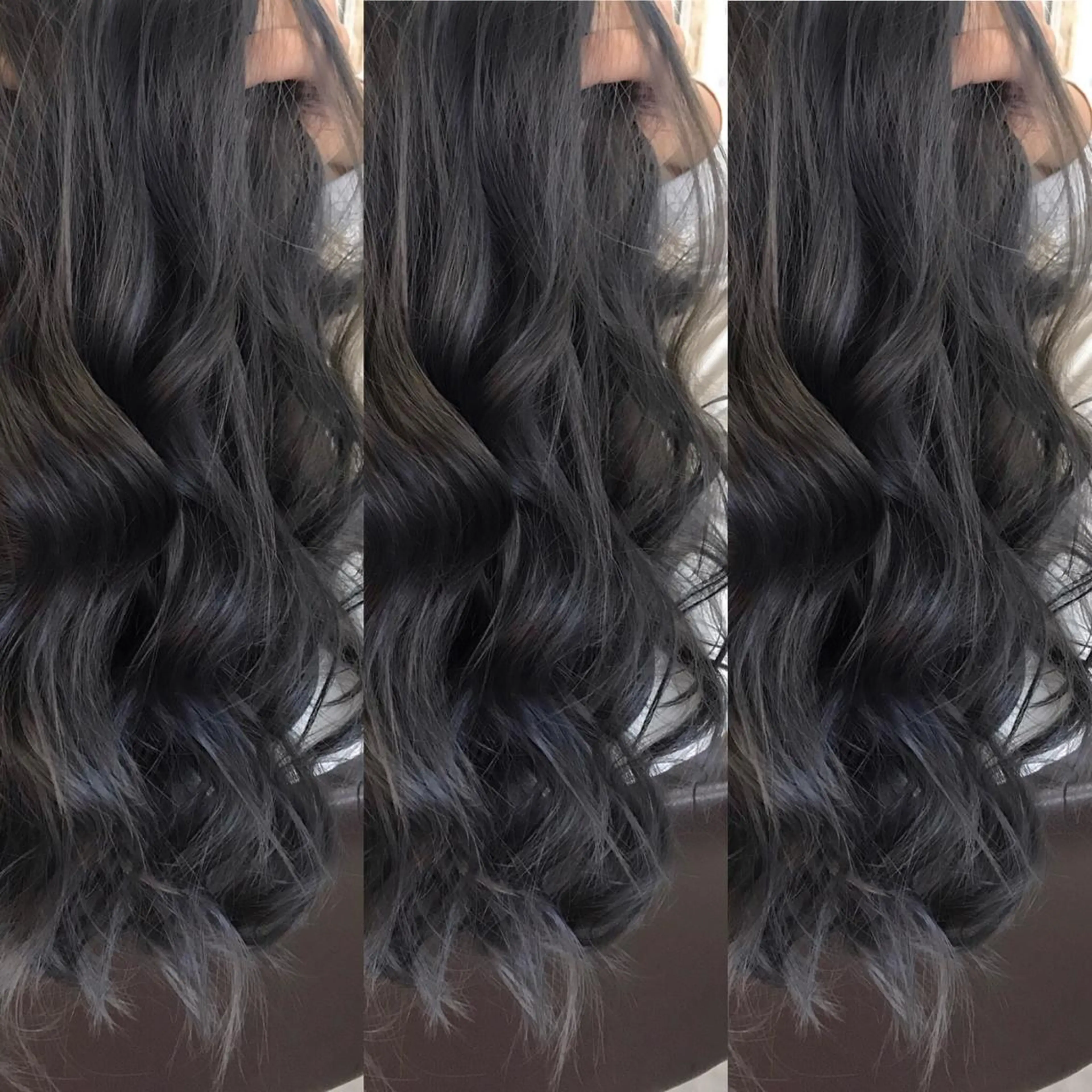 ロング カラー ブルーカラー ブルージュ ハイライト、レイヤー カット/西梅田/中西のヘアスタイル