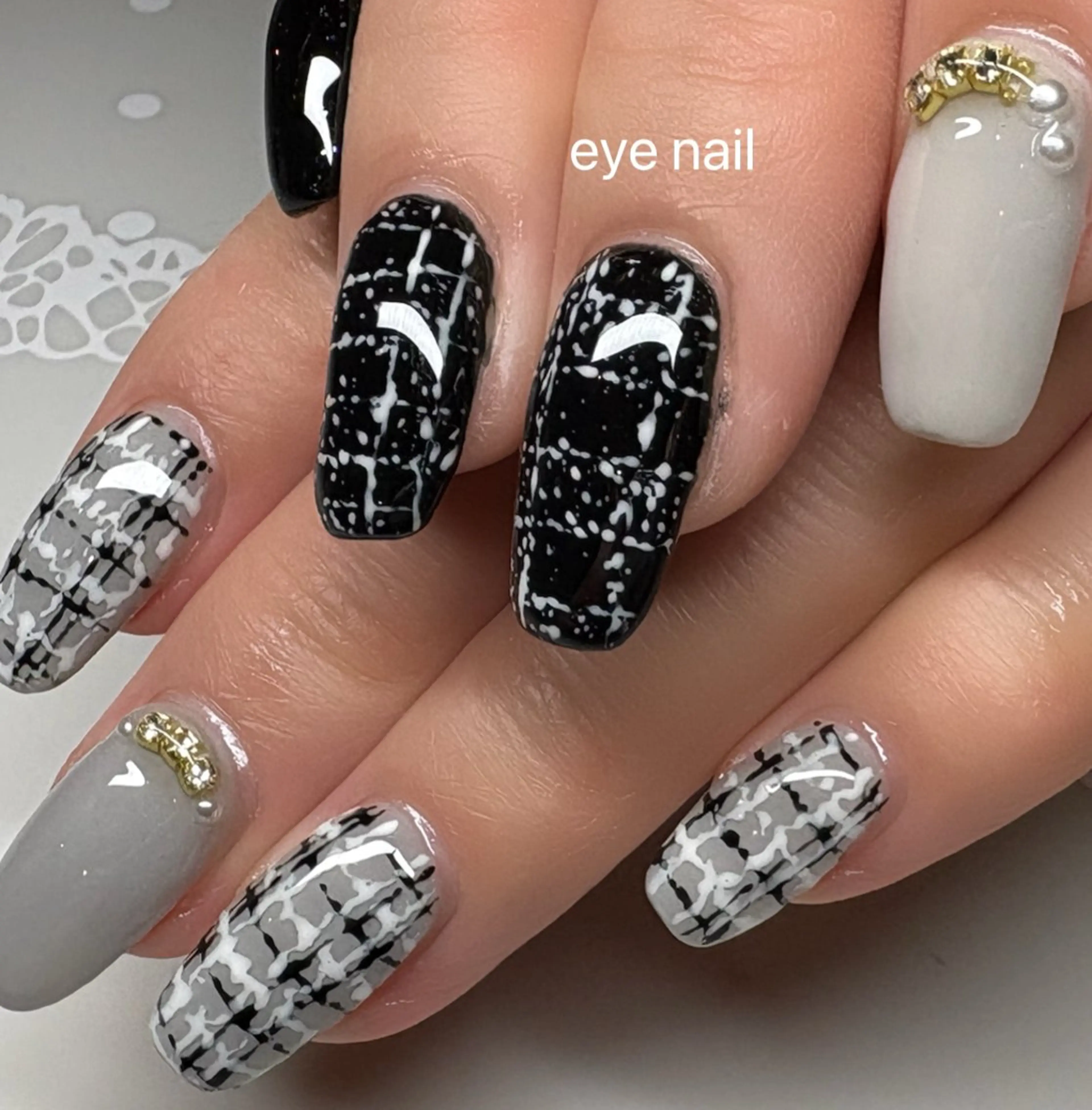 ネイル ツイードネイル 冬ネイル ハンドネイル Eye nailのネイルデザイン