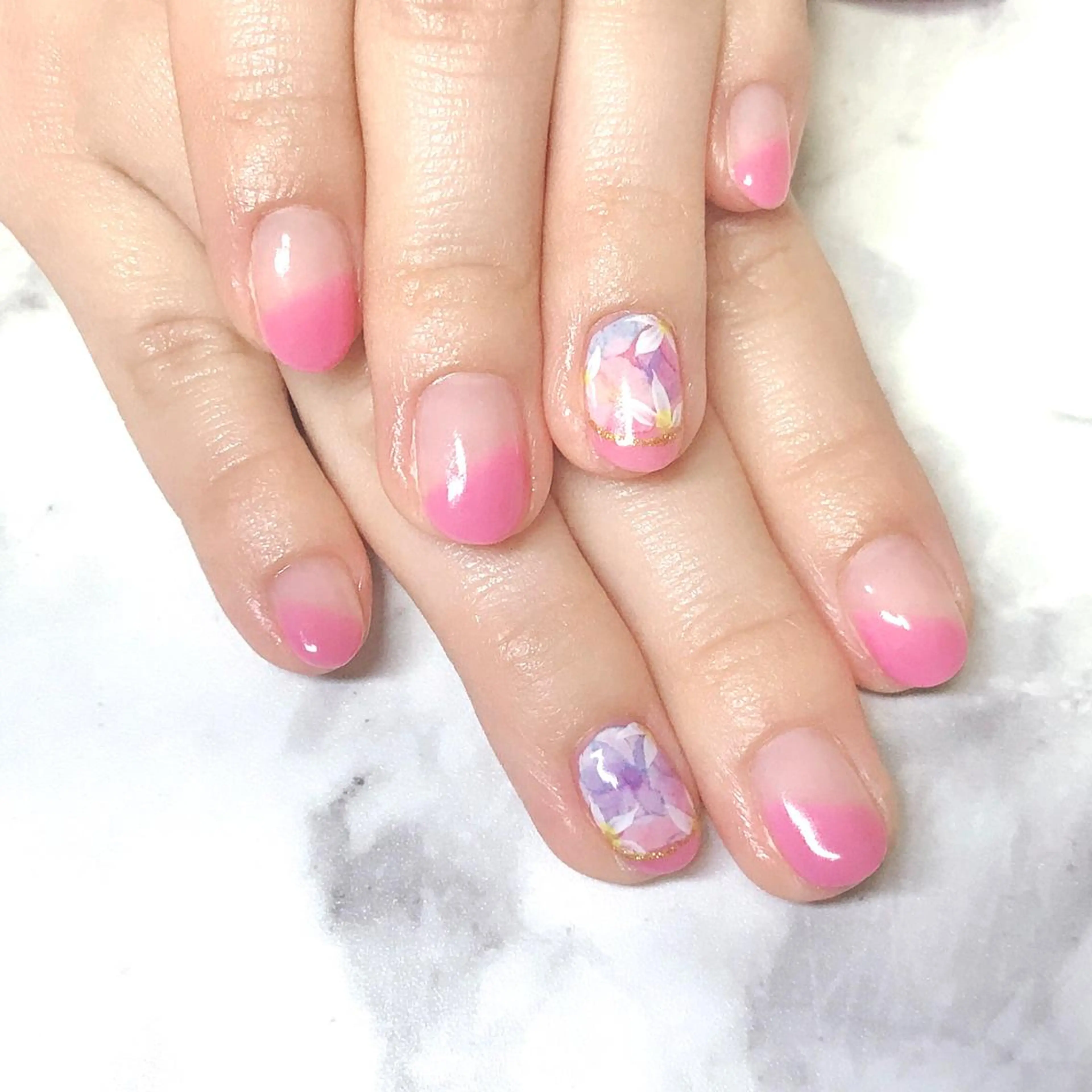 ネイル アートネイル フラワーネイル フレンチネイル 斜めフレンチ ピンク ステラ marikominoのネイルデザイン