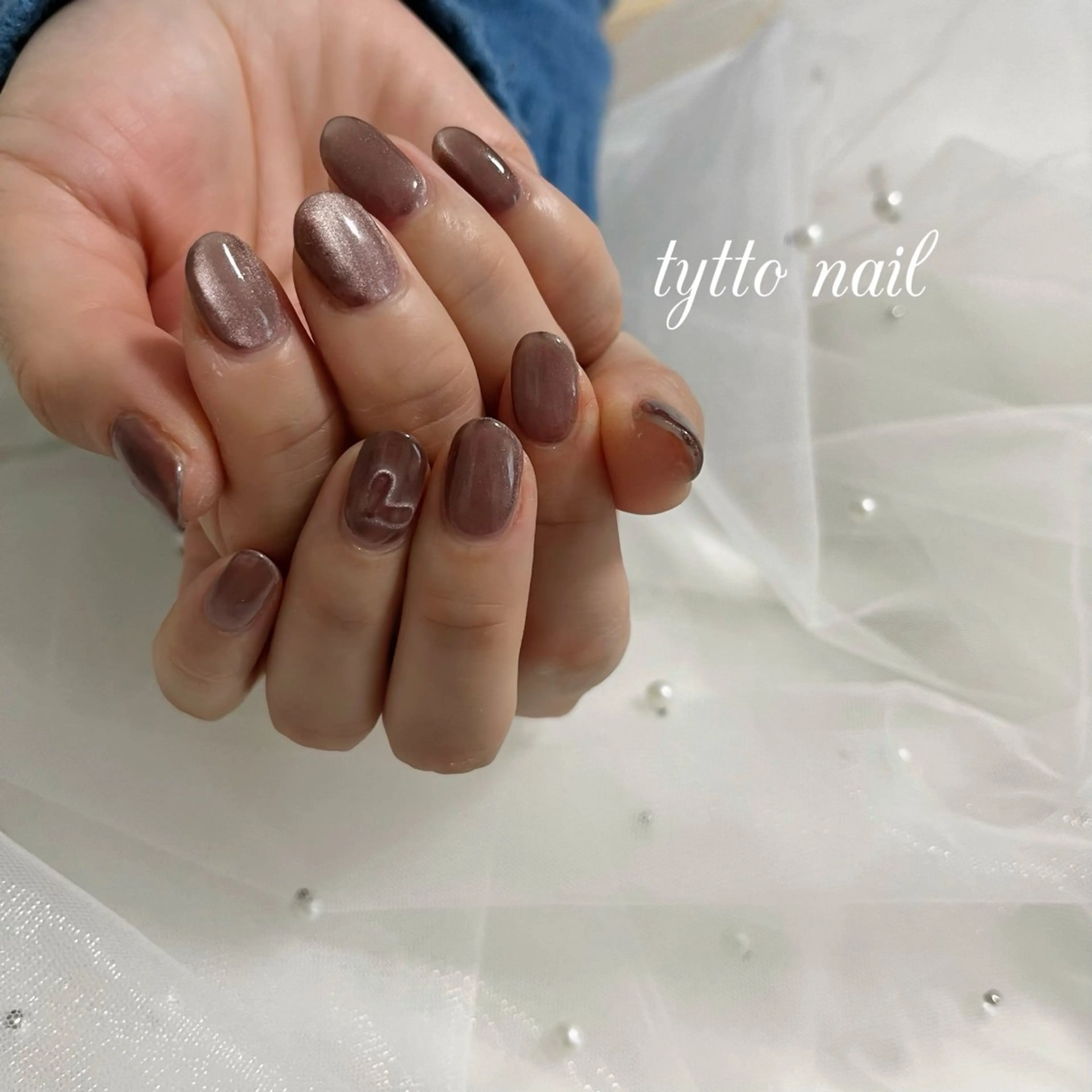 ネイル ブラウン ハート マグネットネイル オフィスネイル ワンカラーネイル tytto nail ❤︎‪‪eri‪‪のネイルデザイン