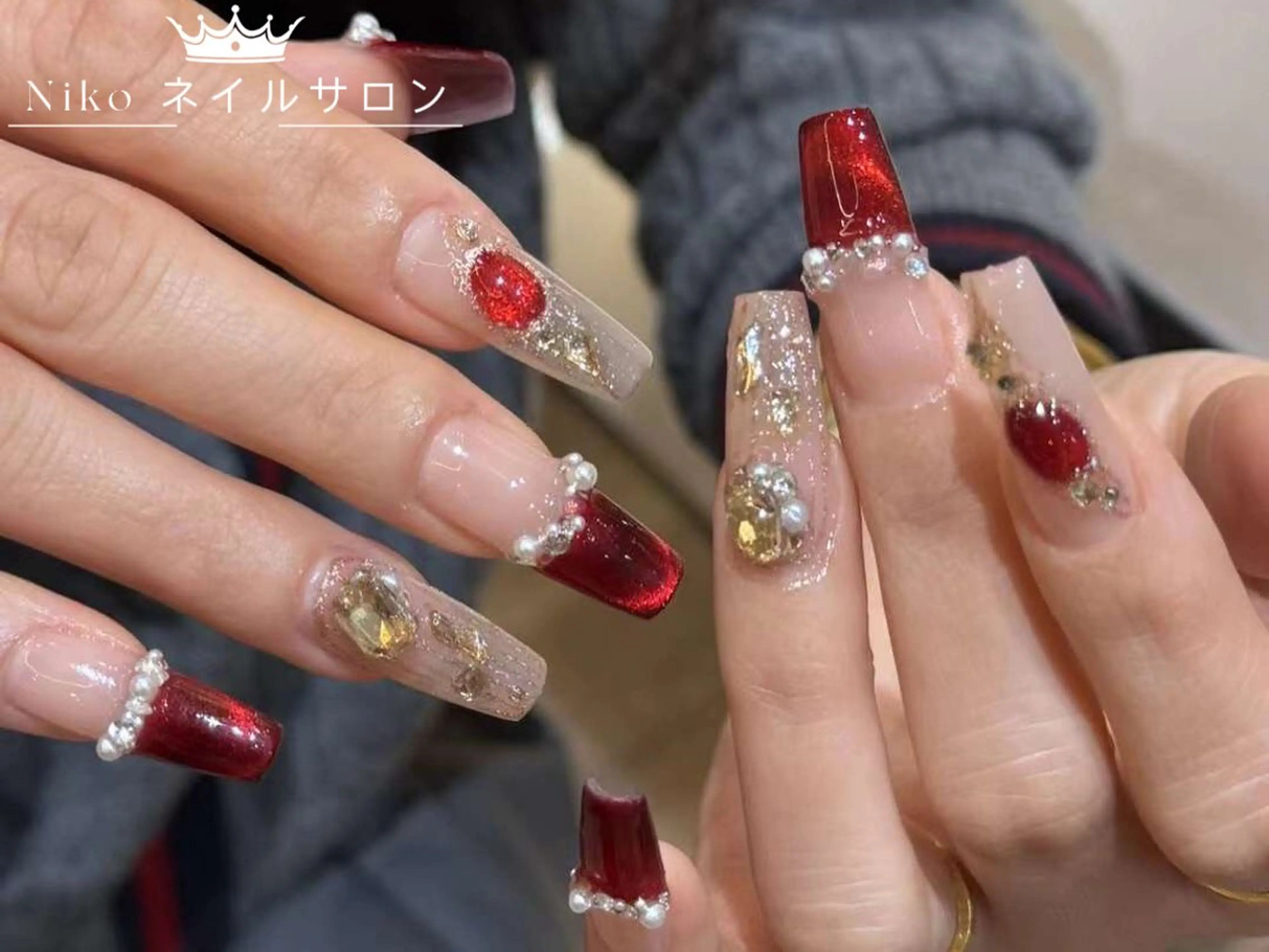 ネイル ジェルネイル ハート 韓国ネイル ニュアンスネイル パラジェル Nikoネイルサロン 高田馬場店のネイルデザイン