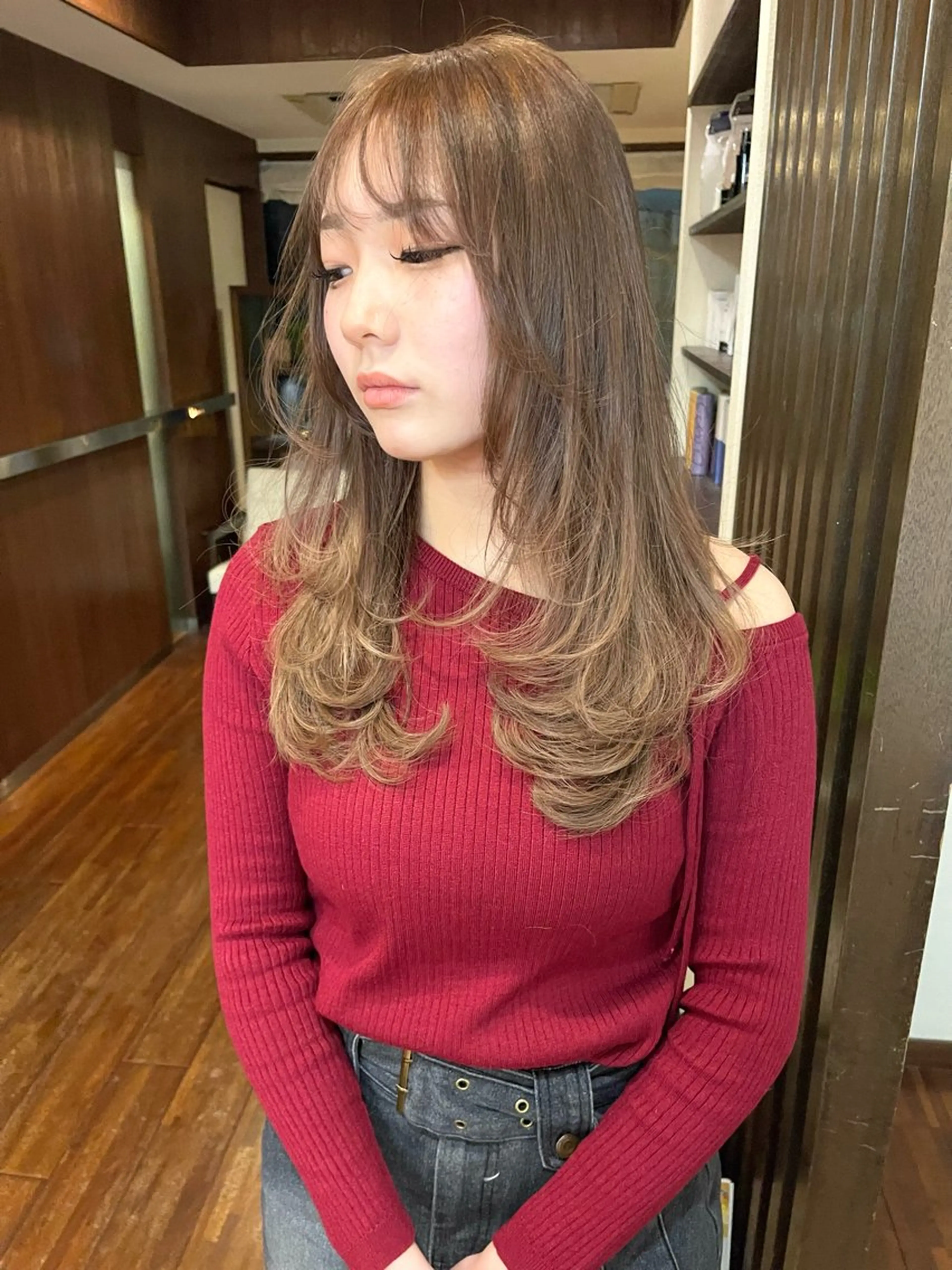 ロング カラー ベージュカラー ブラウンカラー ブラウンベージュ カット ヘアカラー トリートメント 髪質改善ｶﾗｰ ｹｱﾌﾞﾘｰﾁ/ﾀﾑのヘアスタイル