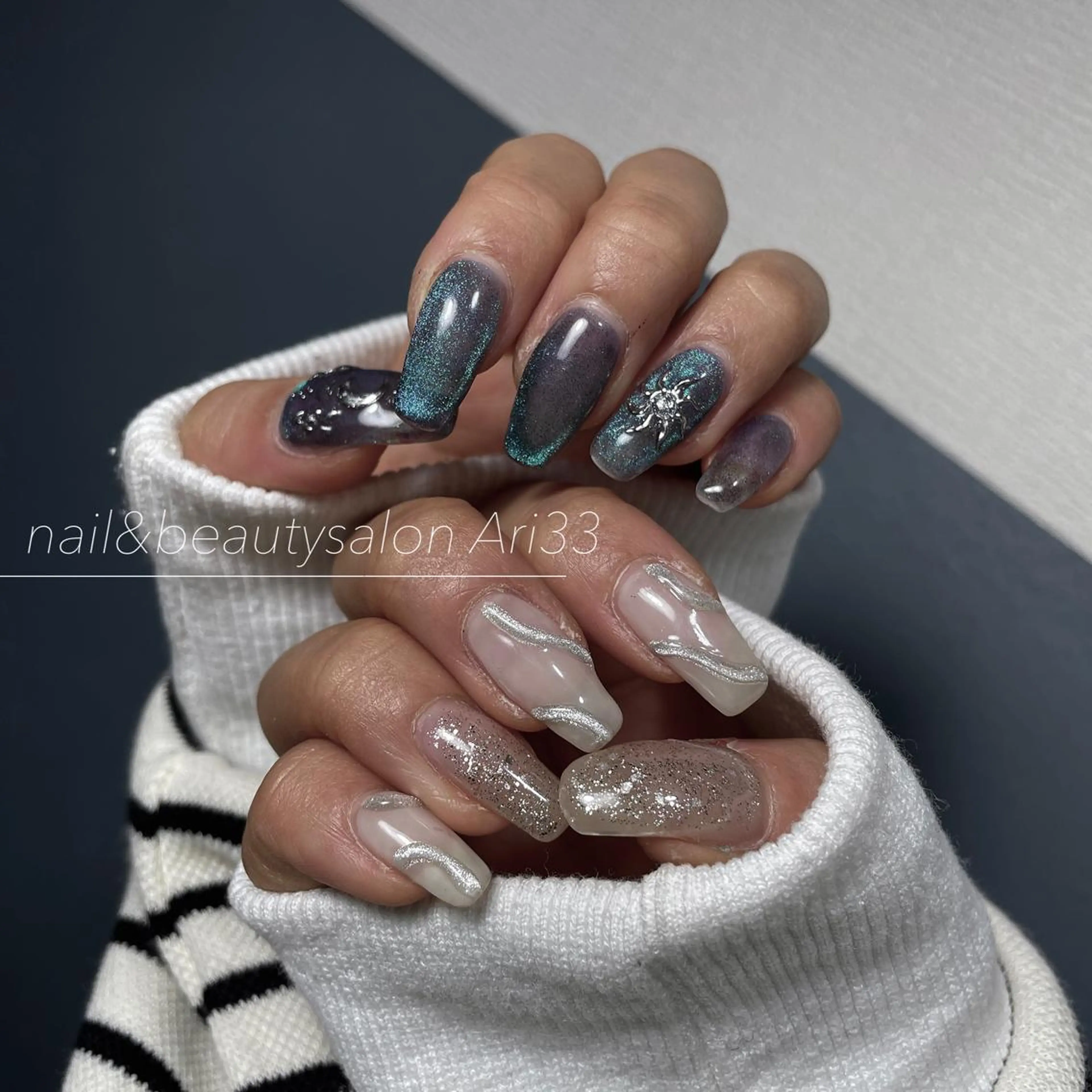 ネイル マグネットネイル ニュアンスネイル ハンドネイル プライベートサロン Ari33nailのネイルデザイン