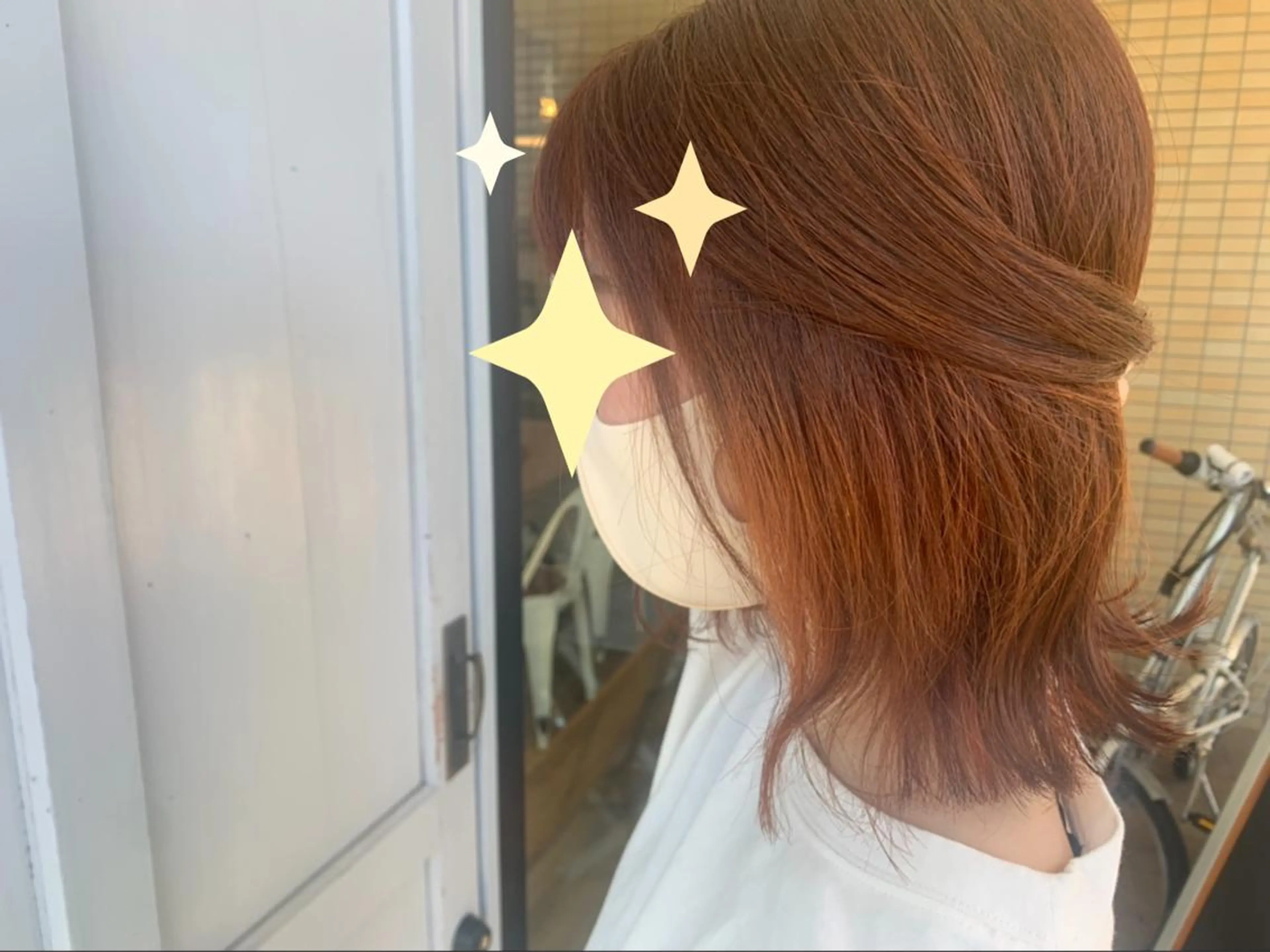 ミディアム カラー オレンジ ヘアカラー トリートメント ツキダテ ユイのヘアスタイル