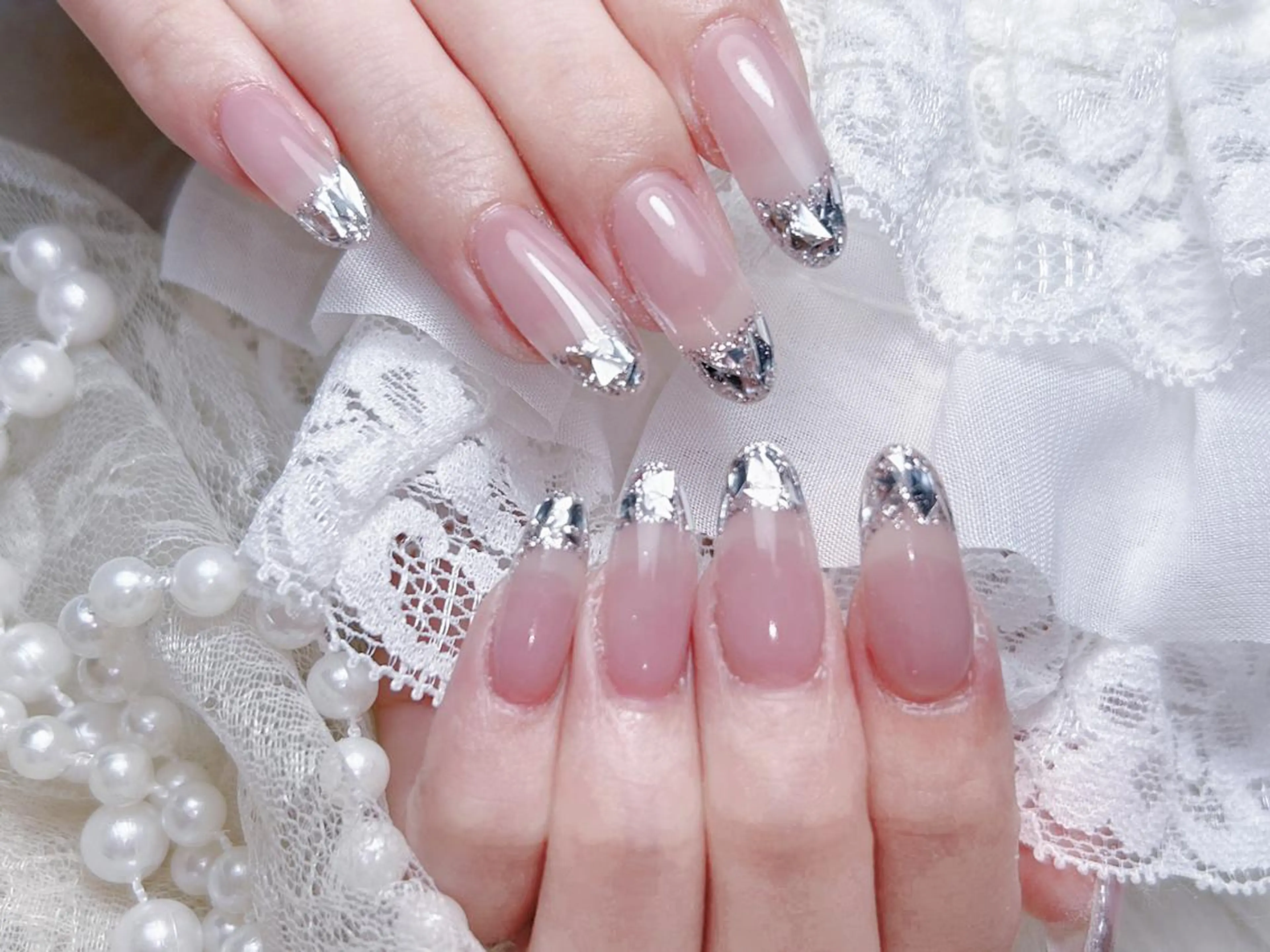 ⋆ᖭི༏ᖫྀ⋆【チップ長さだし】ガラスフレンチ&ミラーフレンチ ⊹  ˖ ꒰ঌの写真