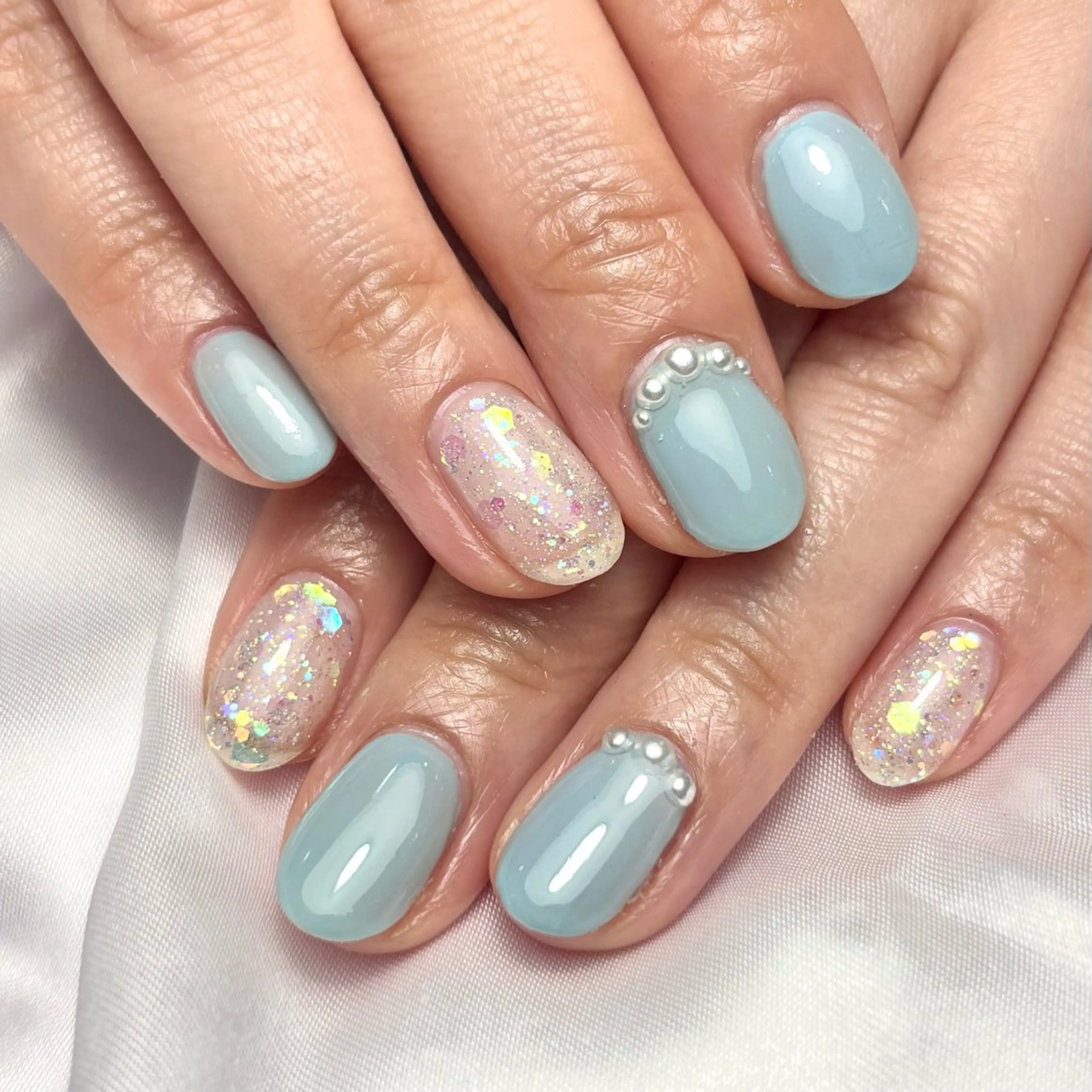 ネイル ラメ(グリッター) 水色 Ray nail   WAKA️🫧のネイルデザイン