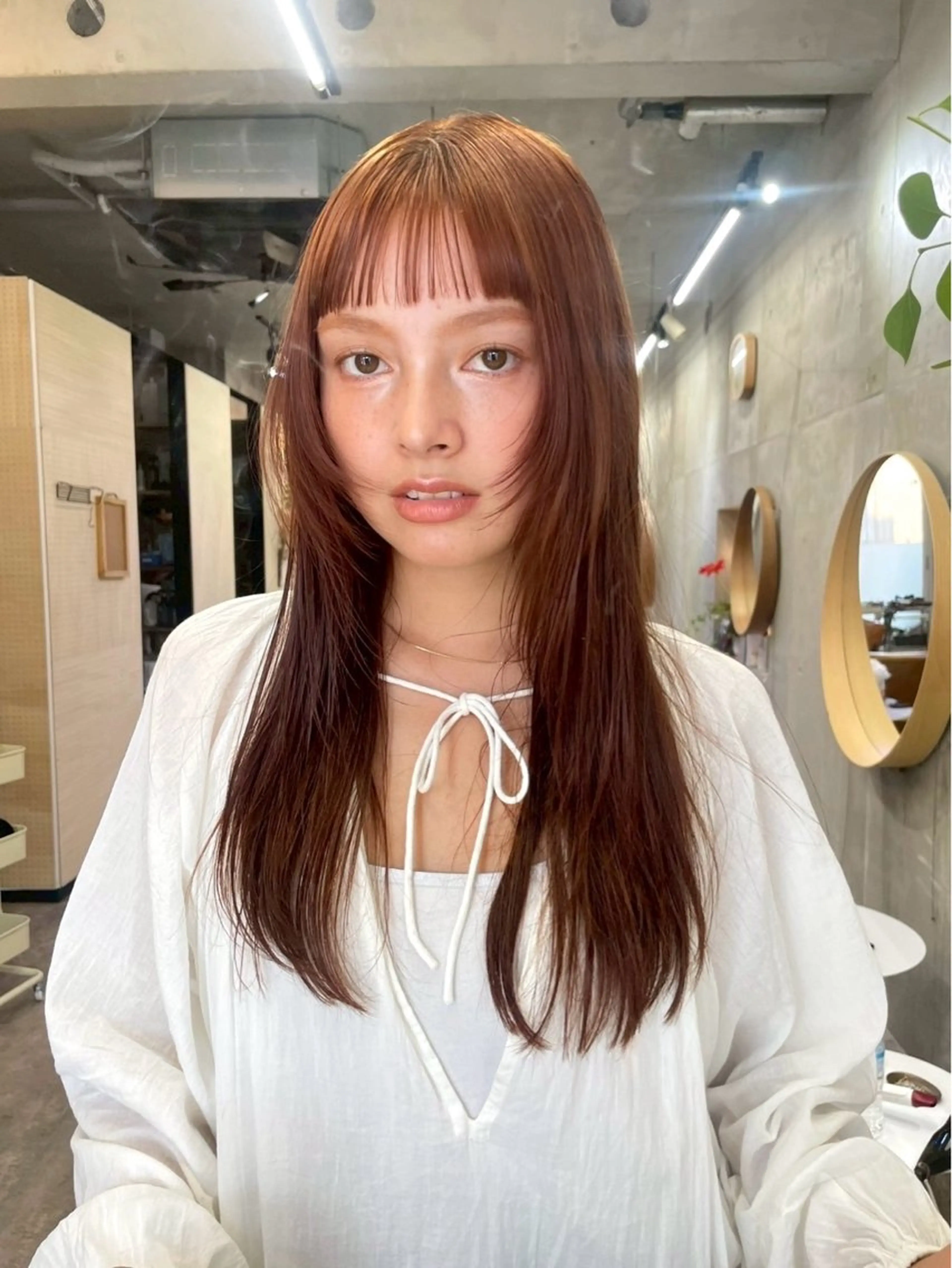 ロング カラー ブラウンカラー オレンジ オレンジブラウン 顔まわりレイヤー レイヤーカット カット トリートメント SALT WATER　恵比寿所属・ボブ／ハイトーン🌟 ／HARUKA🍒のヘアスタイル