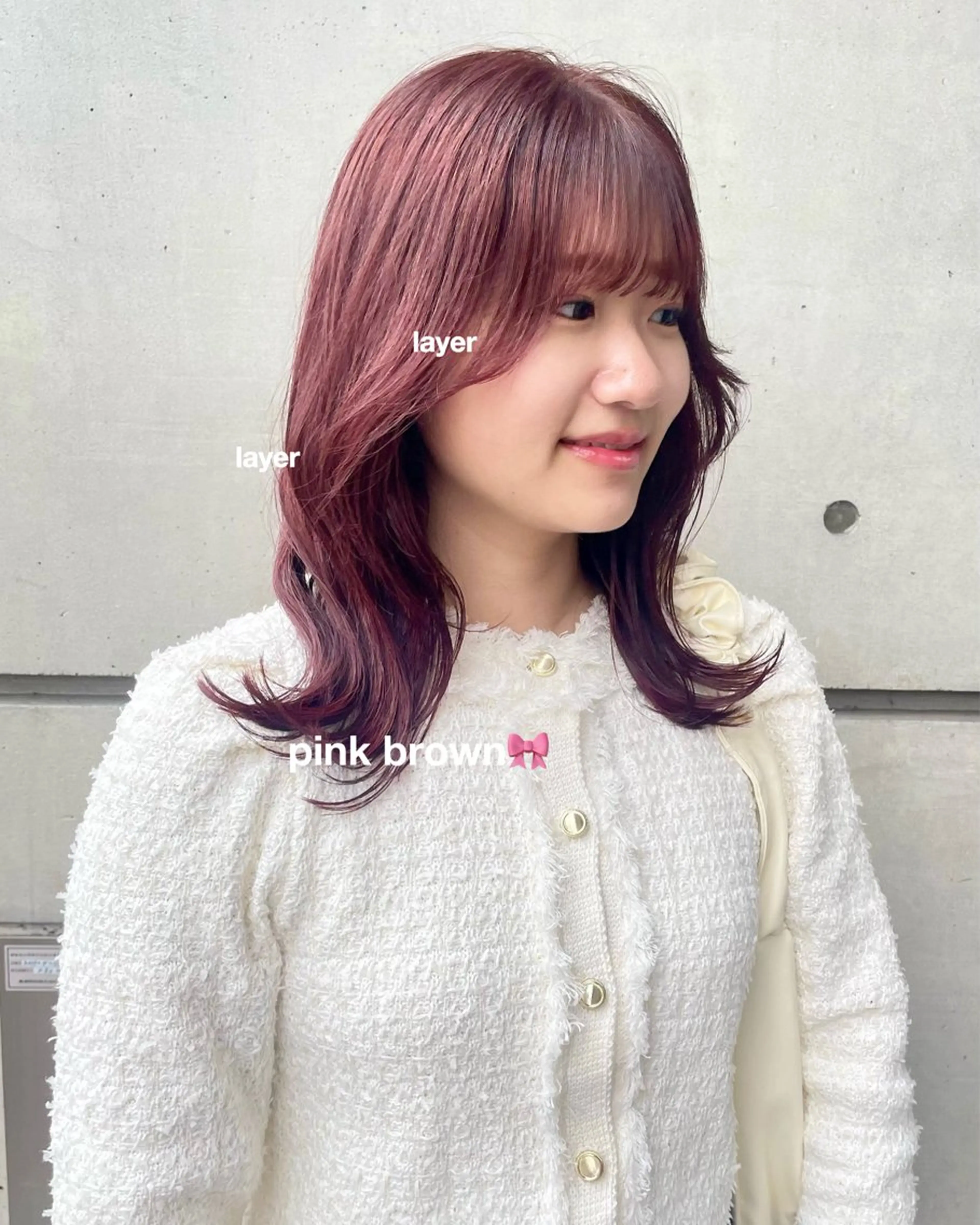 ミディアム ピンクブラウン 顔周りカット yearn所属・naho✂︎bob/ layerのヘアスタイル