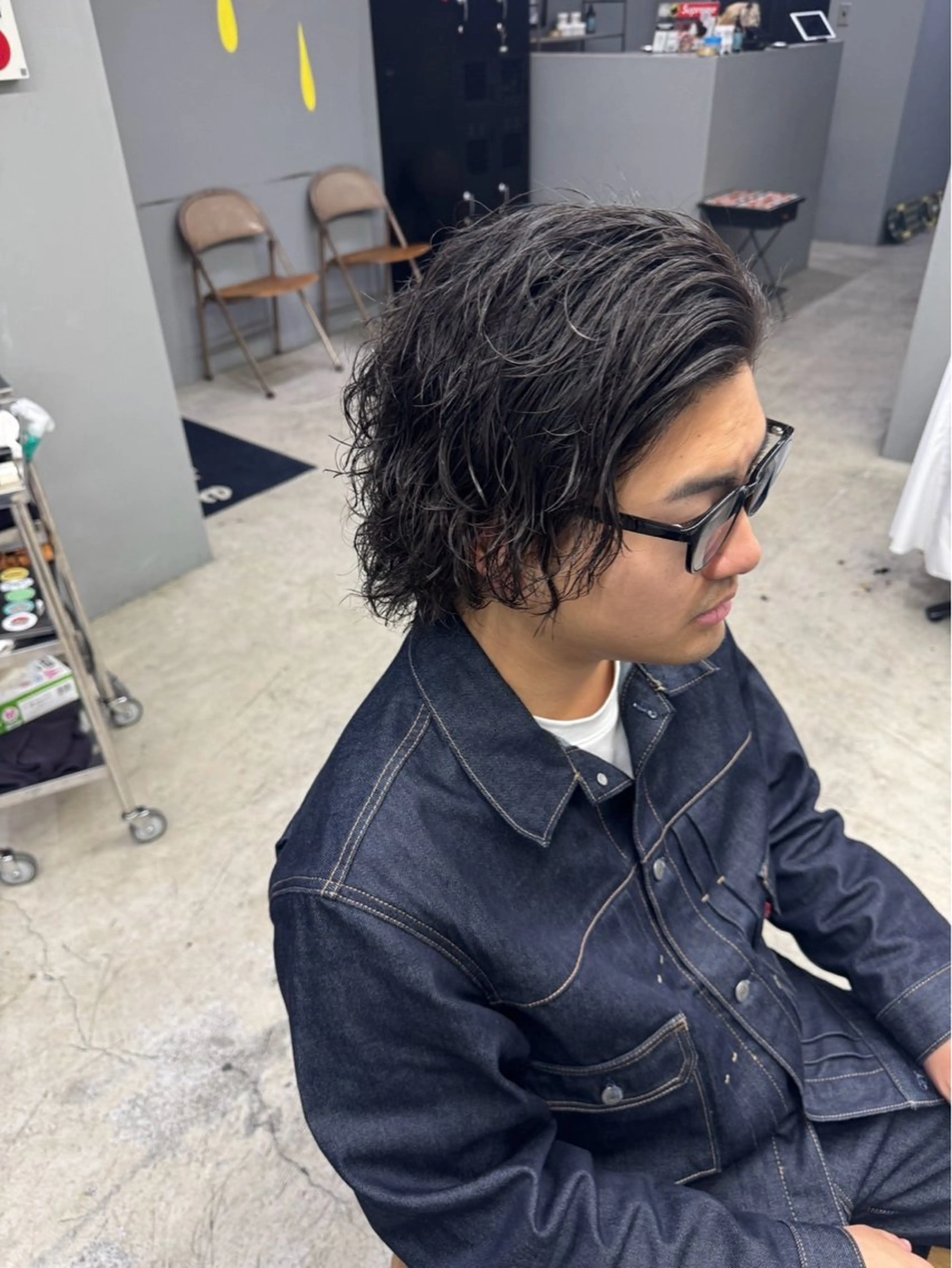 ミディアム パーマ メンズ カット パーマ メンズ専門サロン wokeのヘアスタイル