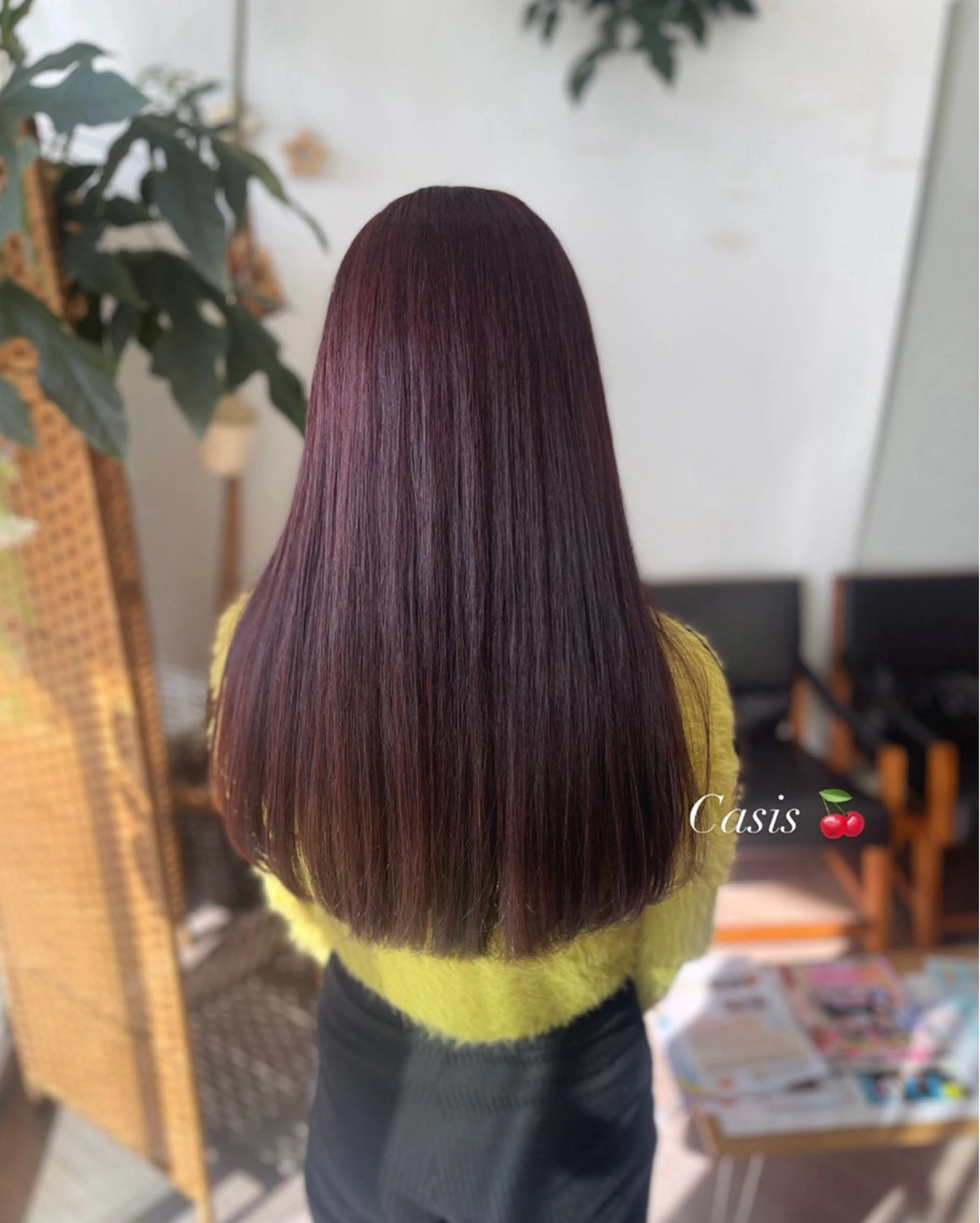 ロング カラー ブリーチ カシス ブリーチなしカラー トリートメント ヘアカラー トリートメント シミズ カエデ🍁のヘアスタイル