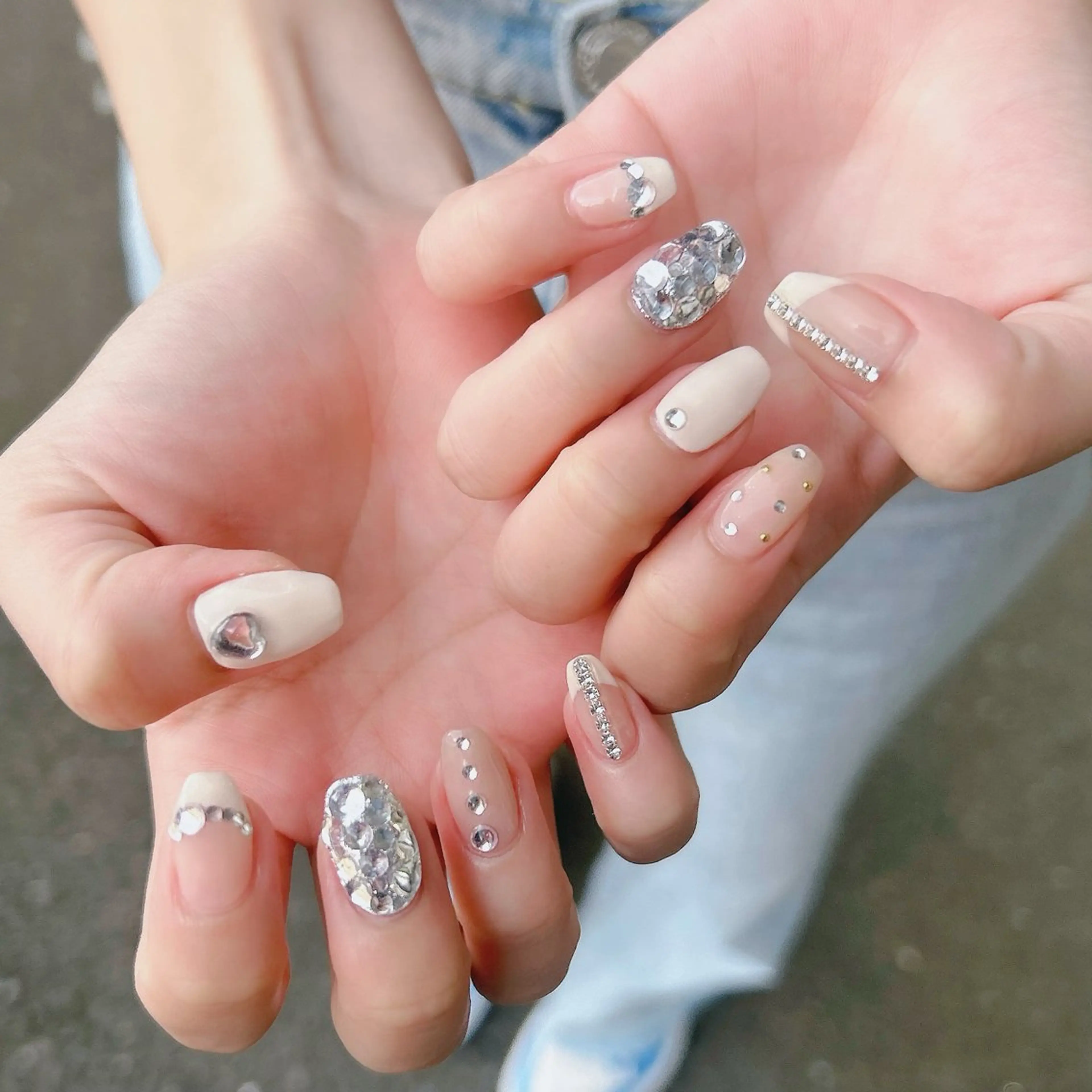 ネイル フレンチネイル ジェルネイル ハート キラキラネイル パラジェル ハンドネイル Nail Kのネイルデザイン