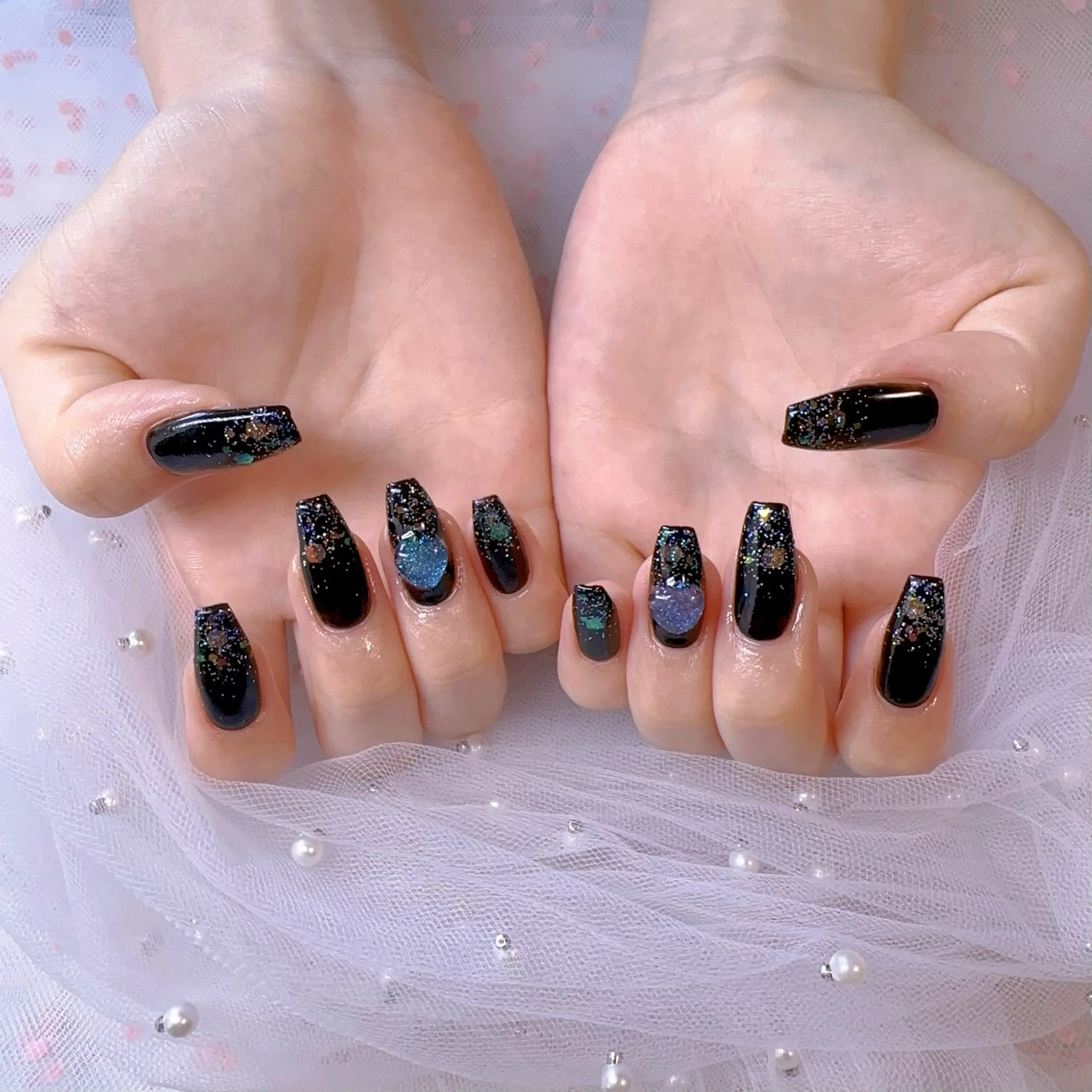 ネイル オーロラネイル 長さ出し フットネイル 韓国ネイル ラメ(グリッター) ハンドネイル Belle nail salon 新小岩のネイルデザイン