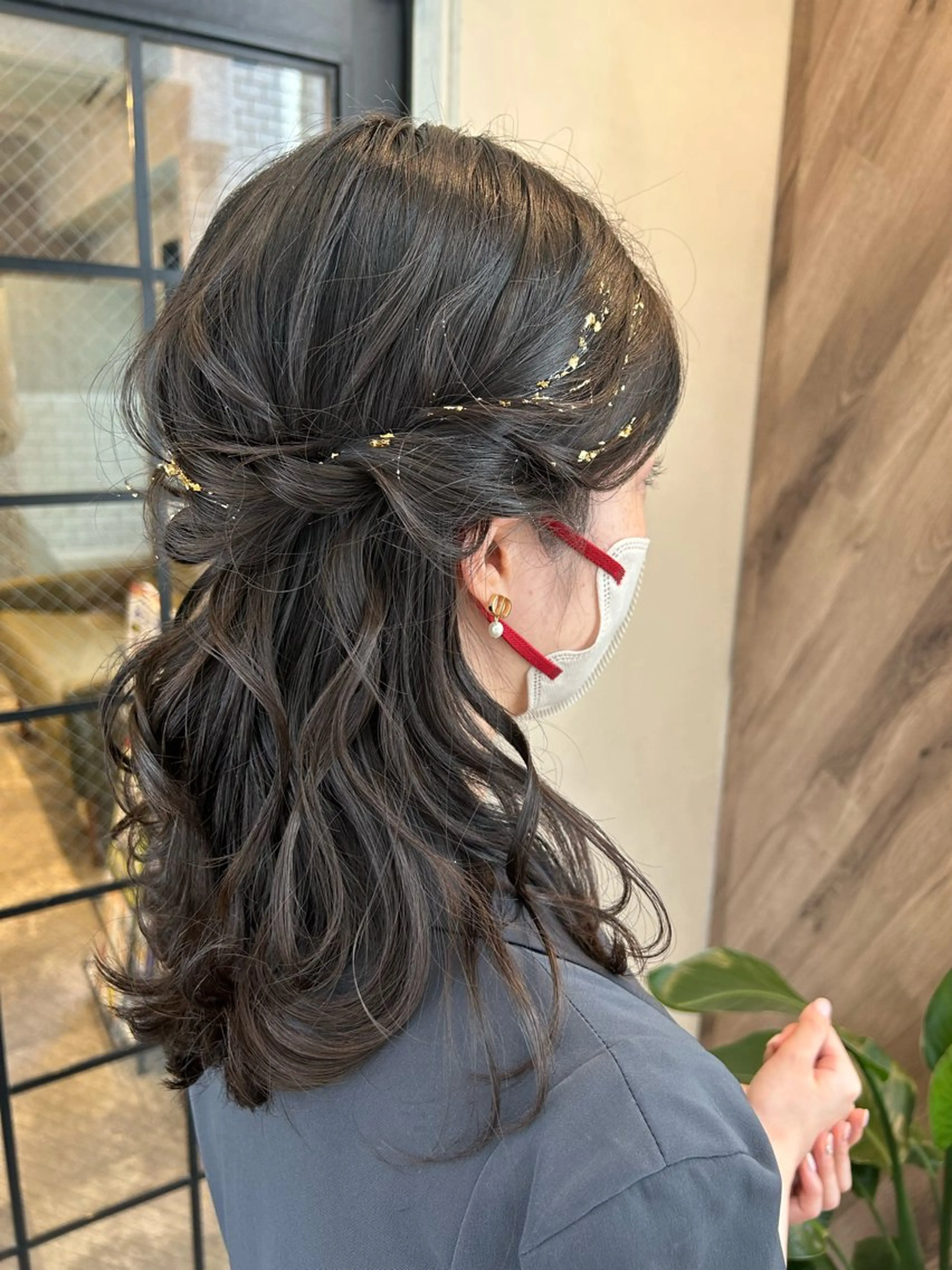 セミロング ヘアアレンジ ハーフアップ ヘアセット 飯塚 沙衣のヘアスタイル