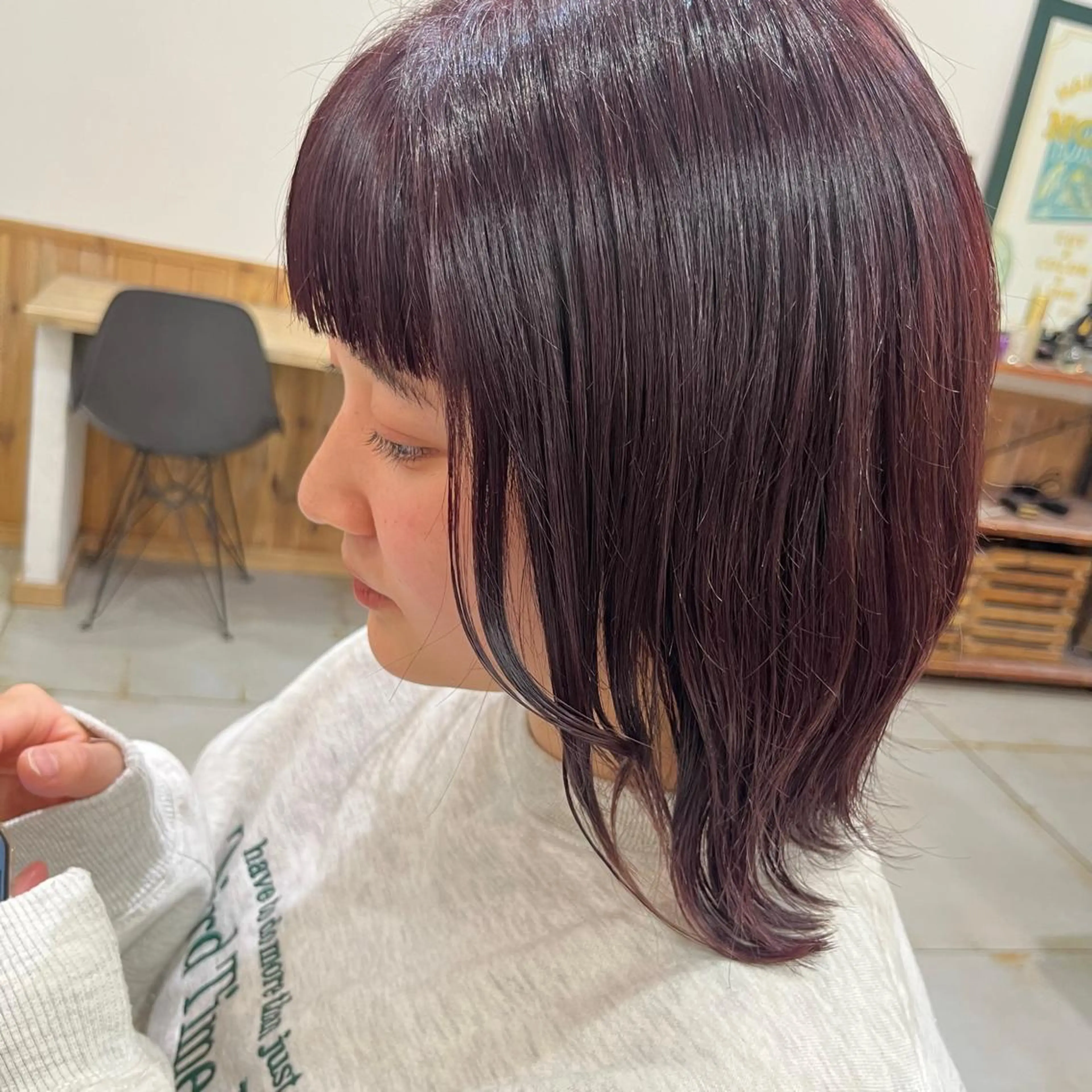 ミディアム カラー 切りっぱなしボブ レッドカラー ボブ ヘアカラー トリートメント 🦋坂本 未結🦋のヘアスタイル