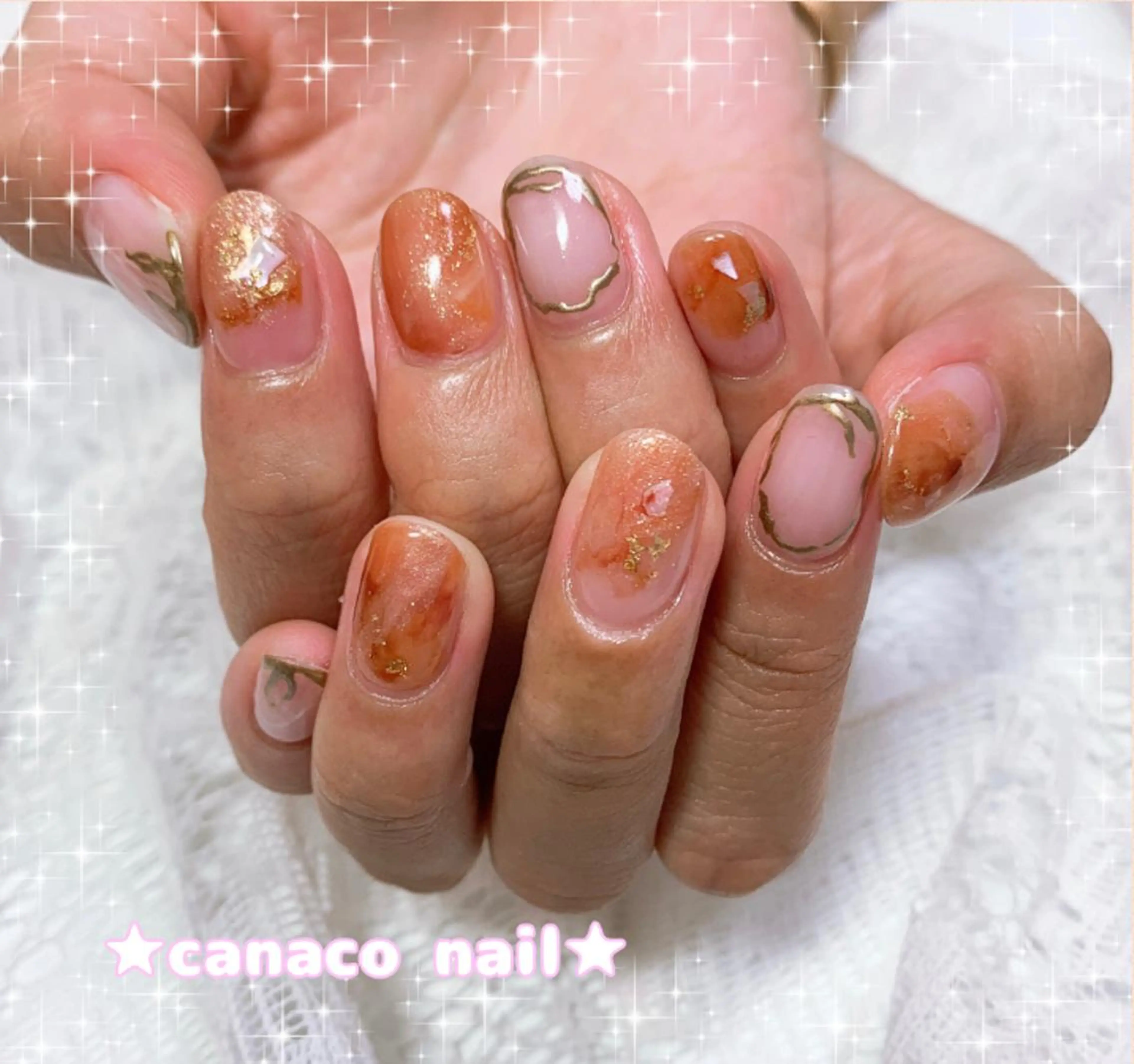 ネイル ニュアンスネイル オレンジ ハンドネイル ハンドケア Felice所属・ベテランネイル cnc  nailのネイルデザイン