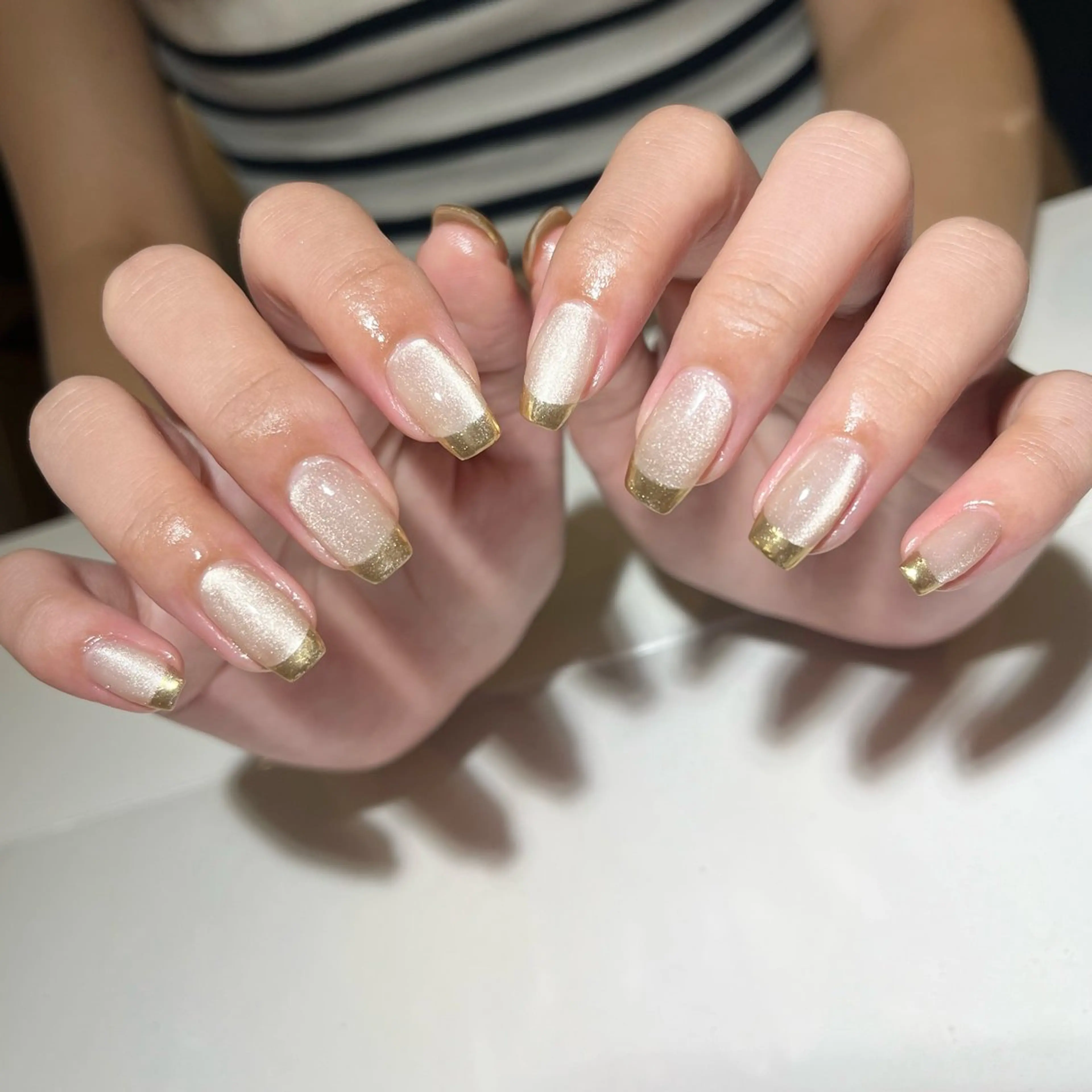 ネイル フレンチネイル ゴールド ミラーネイル ballie／小野原 なつみのネイルデザイン