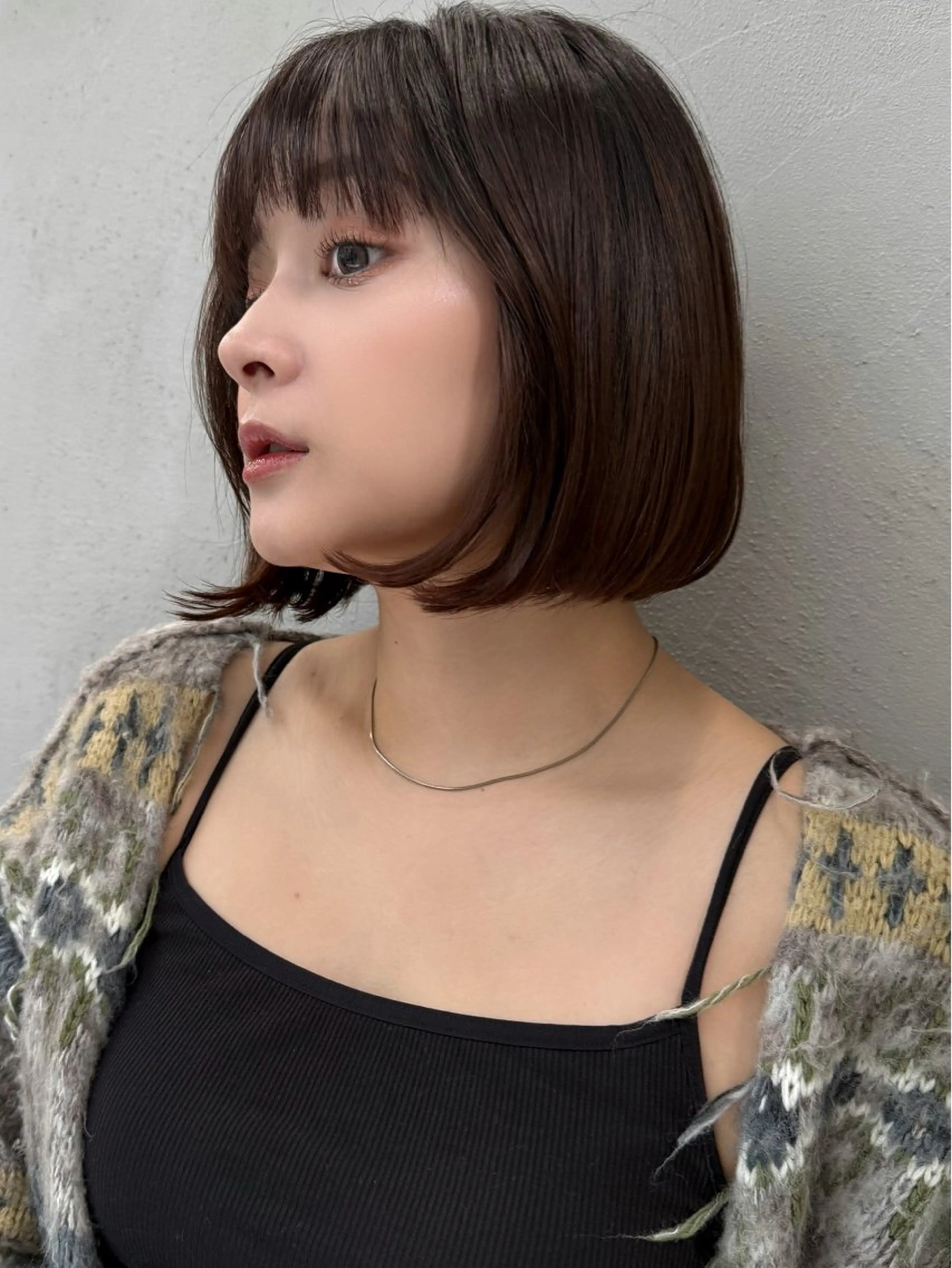 ミディアム カット ヘアカラー 切りっぱなしボブ/ 小顔ボブNANAのヘアスタイル
