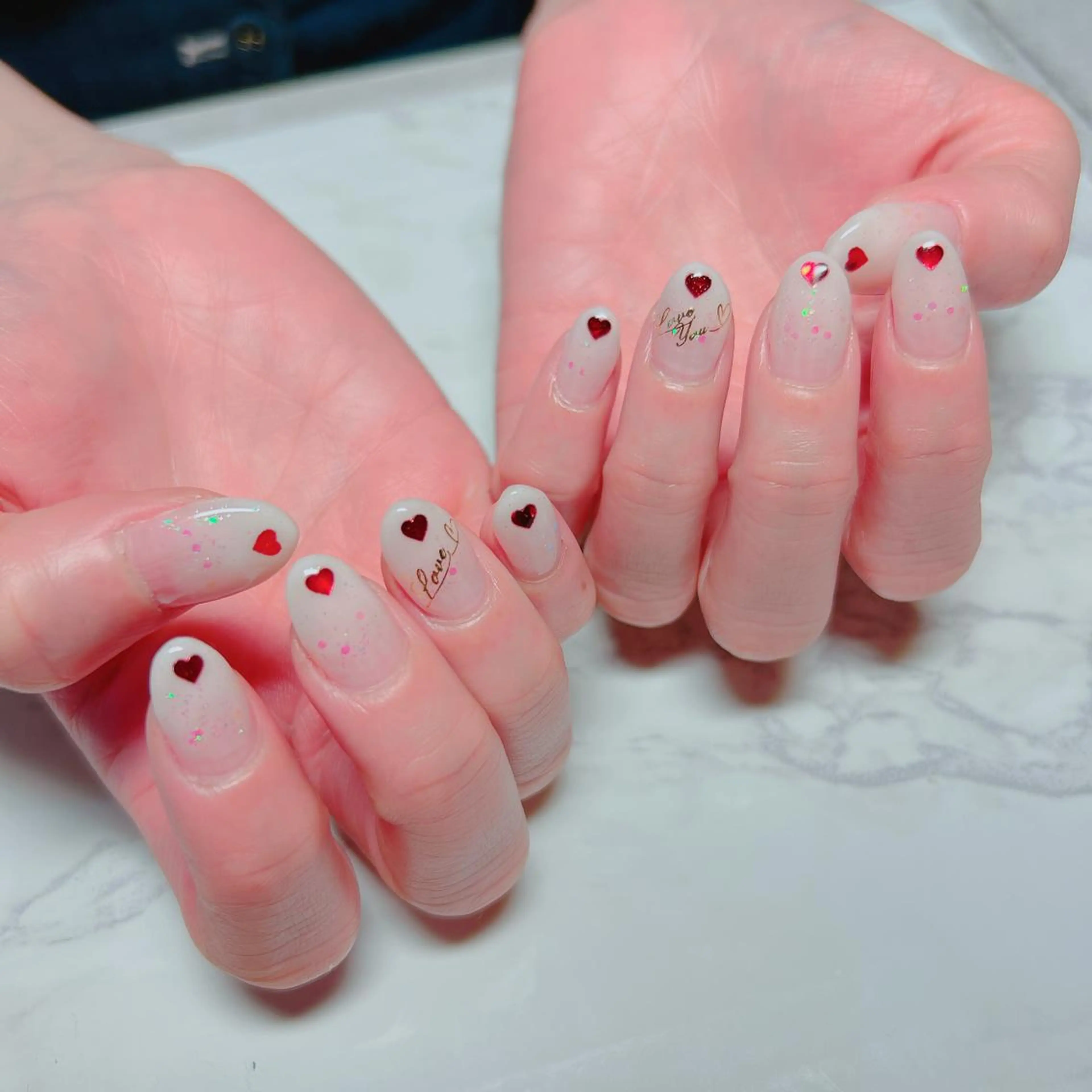 ネイル グラデーション バレンタイン ホワイト ハンドネイル たきぐち みちこのネイルデザイン
