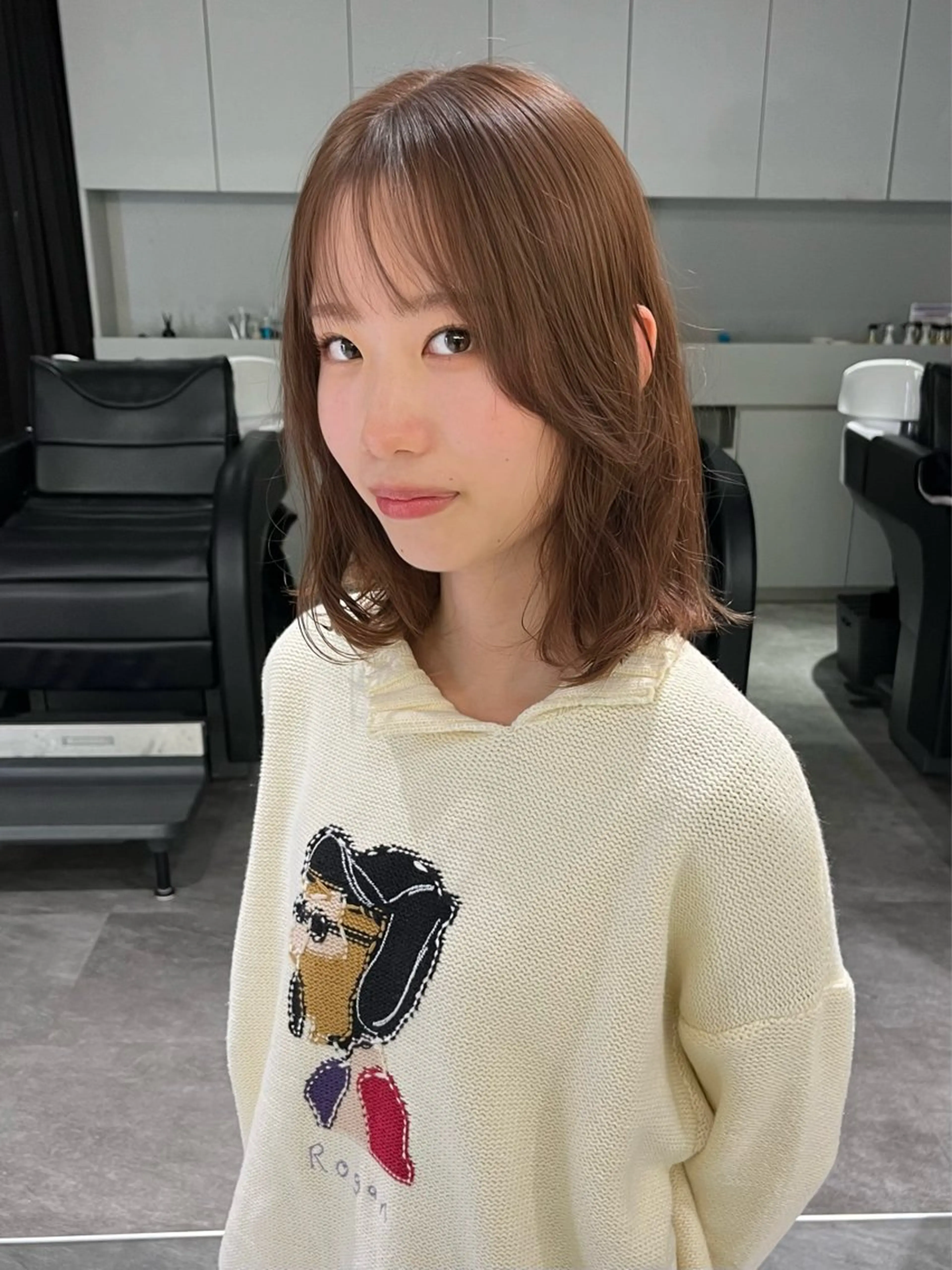 ミディアム 💚色落ちまで可愛い 髪質改善カラーゆうまのヘアスタイル