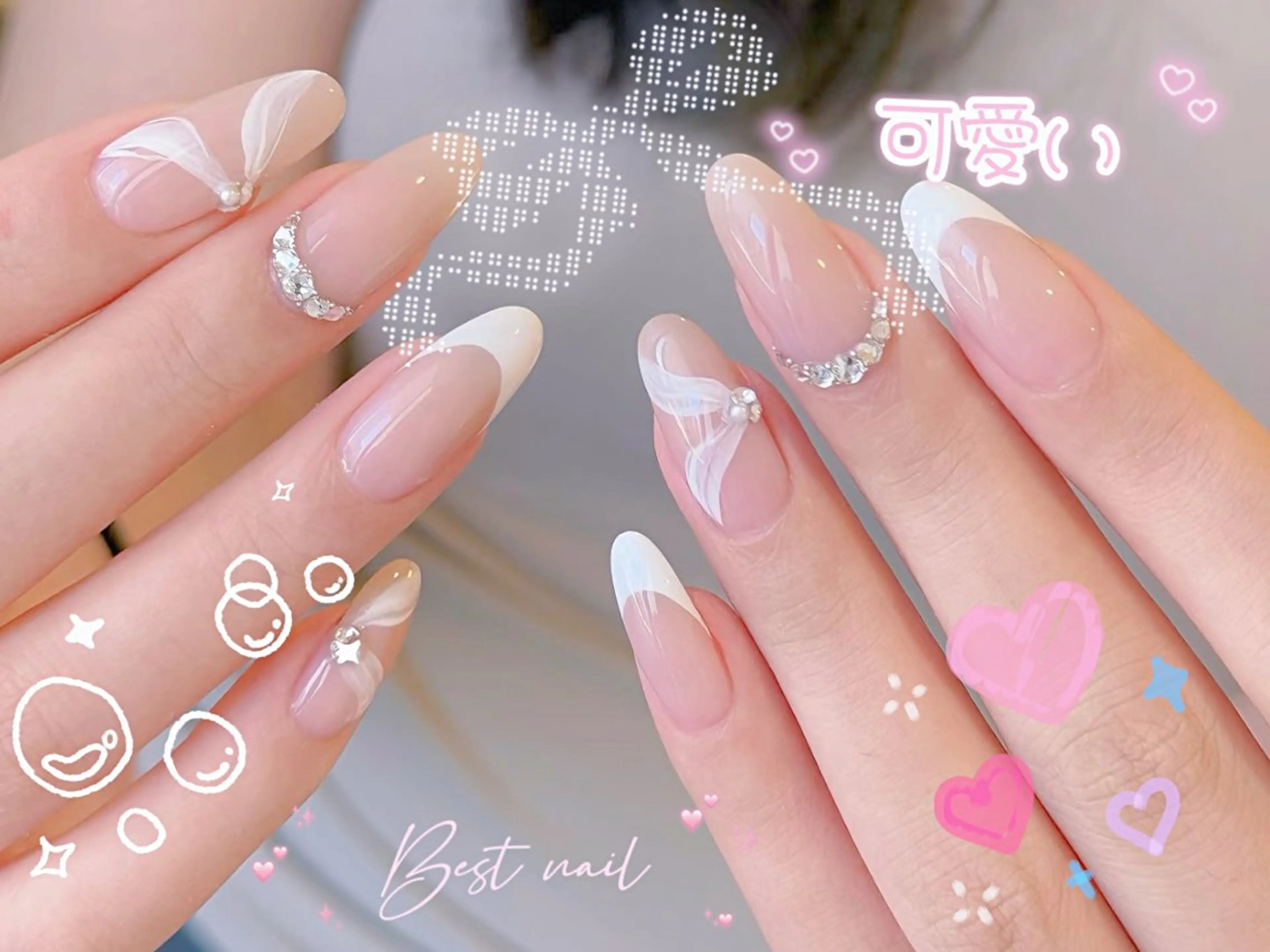 ネイル オーロラネイル クリアネイル 長さ出し ジェルネイル 韓国ネイル ハンドネイル best nailのネイルデザイン