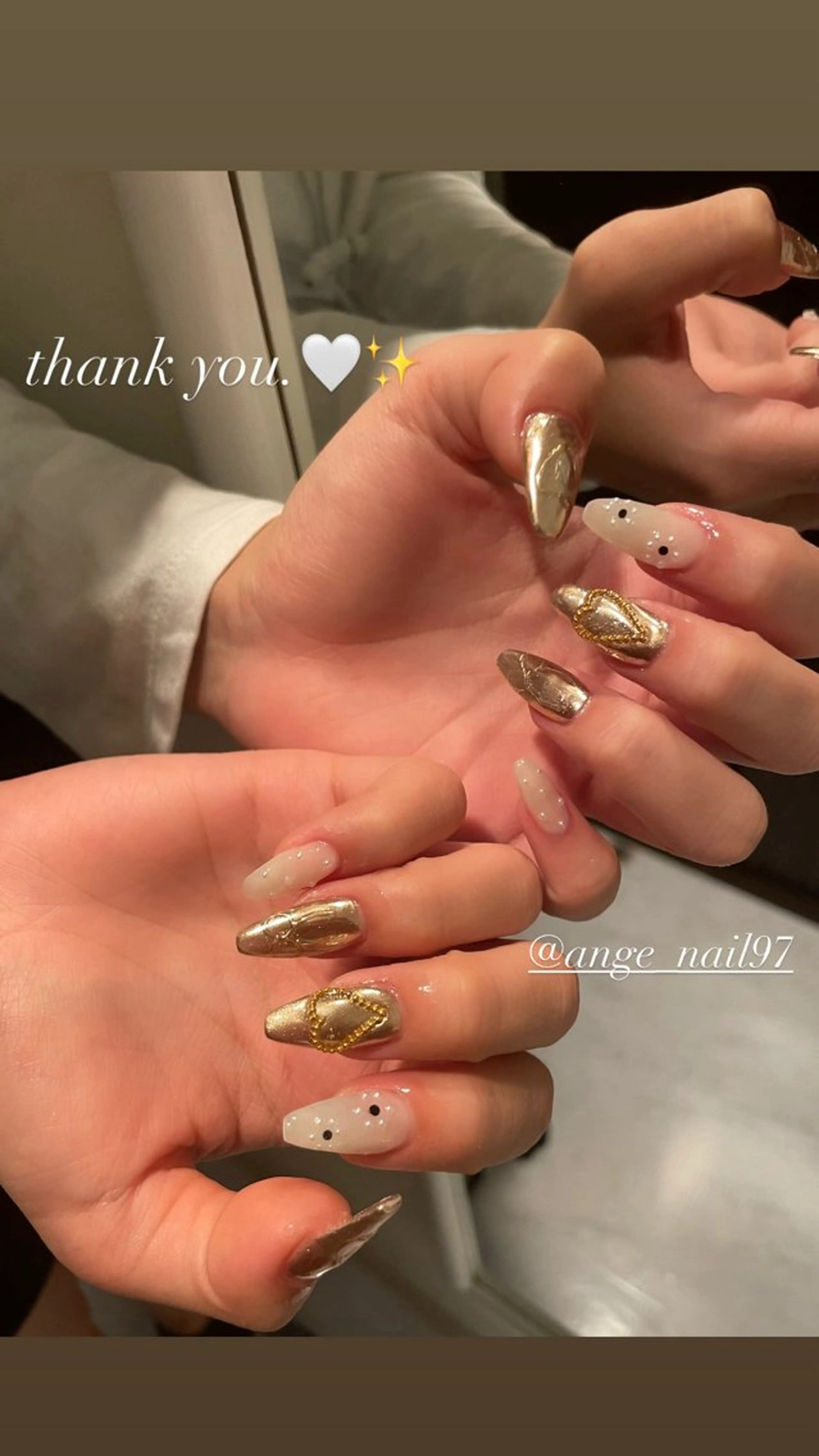 ネイル ジェルネイル ガーリー ゴールド ハート リボン ハンドネイル Nail salon 🎀Angeのネイルデザイン