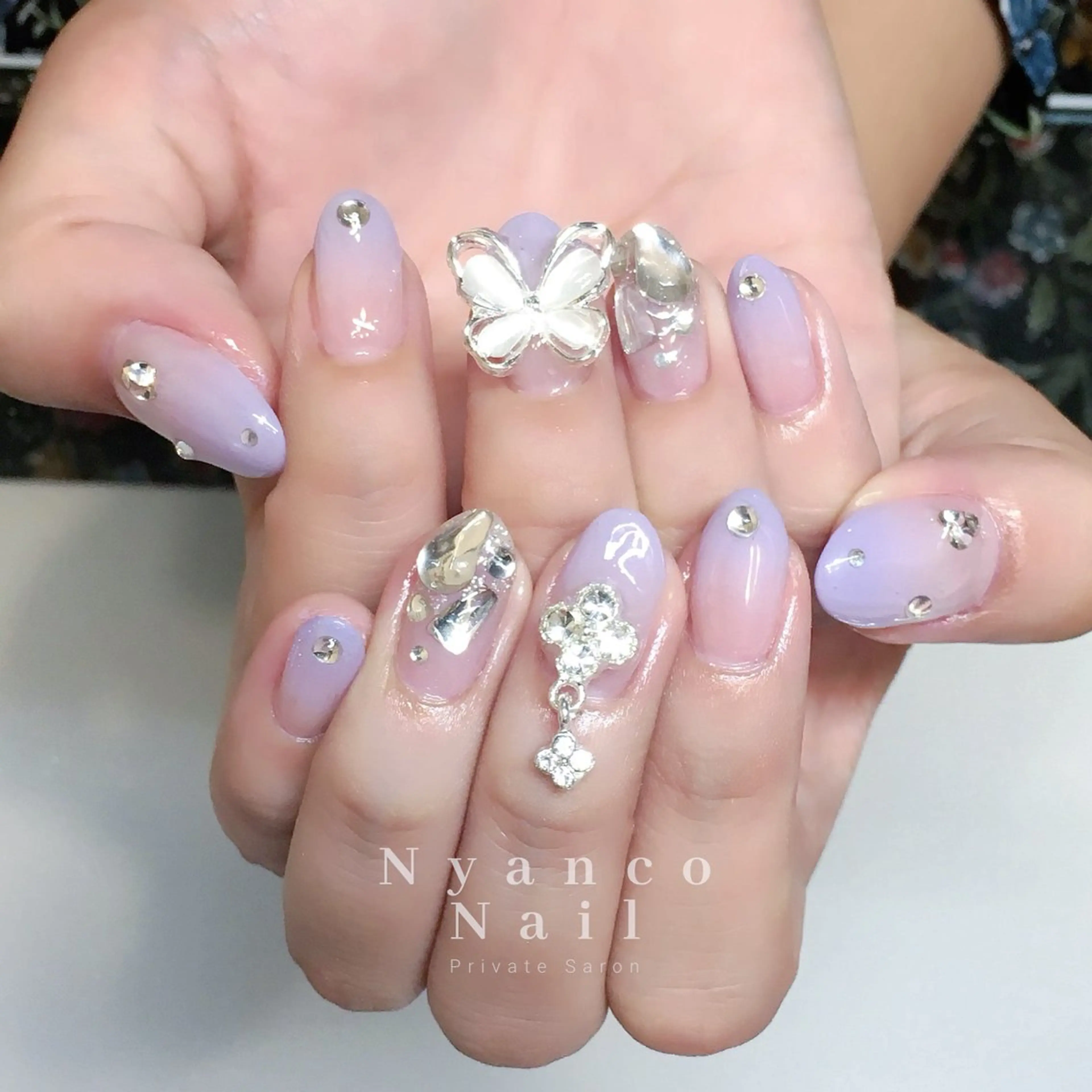 ネイル ブルー ジェルネイル グラデーション パープル ワンホンネイル Nyanco Nailのネイルデザイン