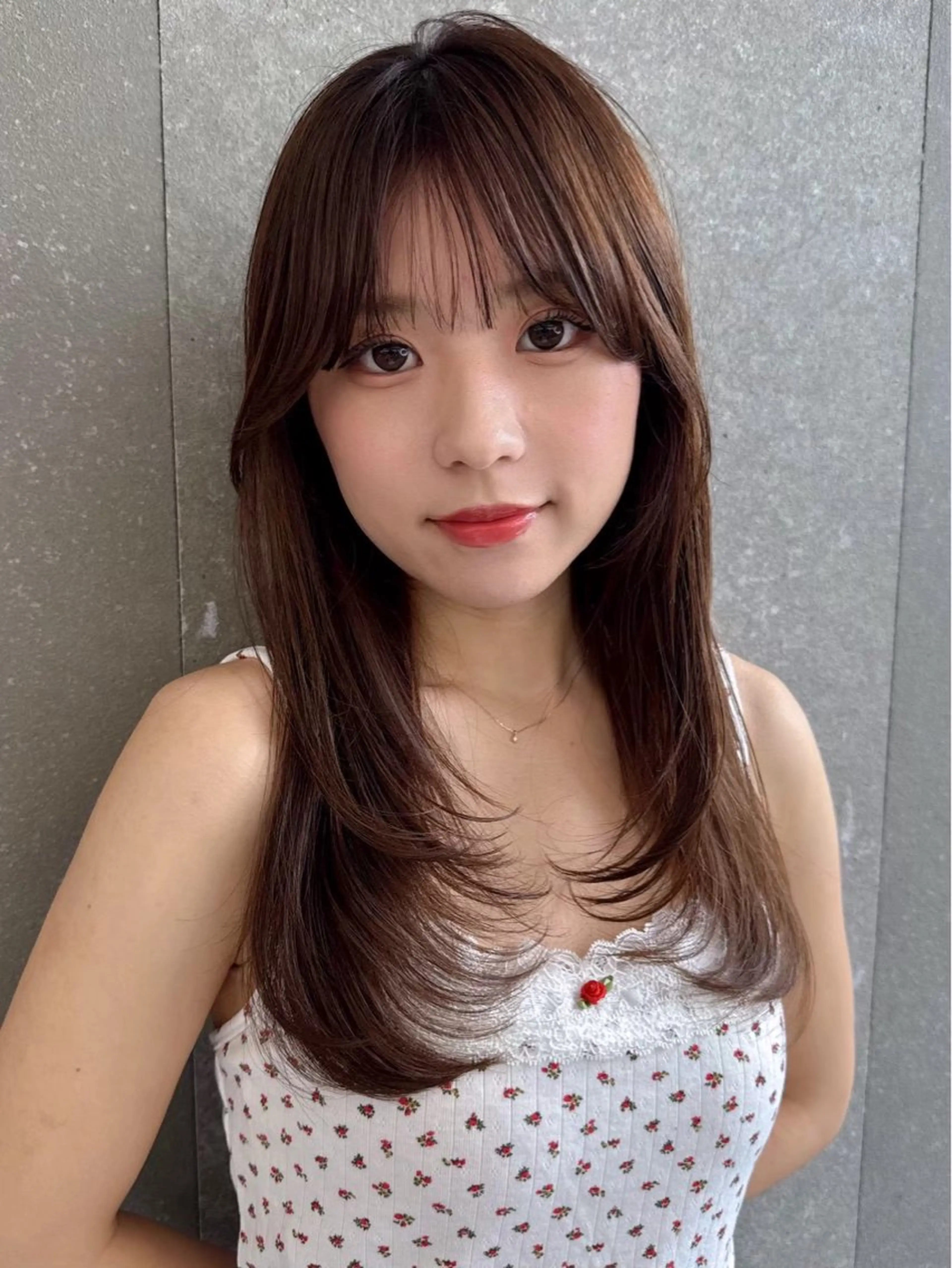 セミロング カット ヘアカラー トリートメント 縮毛矯正/レイヤー 韓国/顔まわり/夢音のヘアスタイル