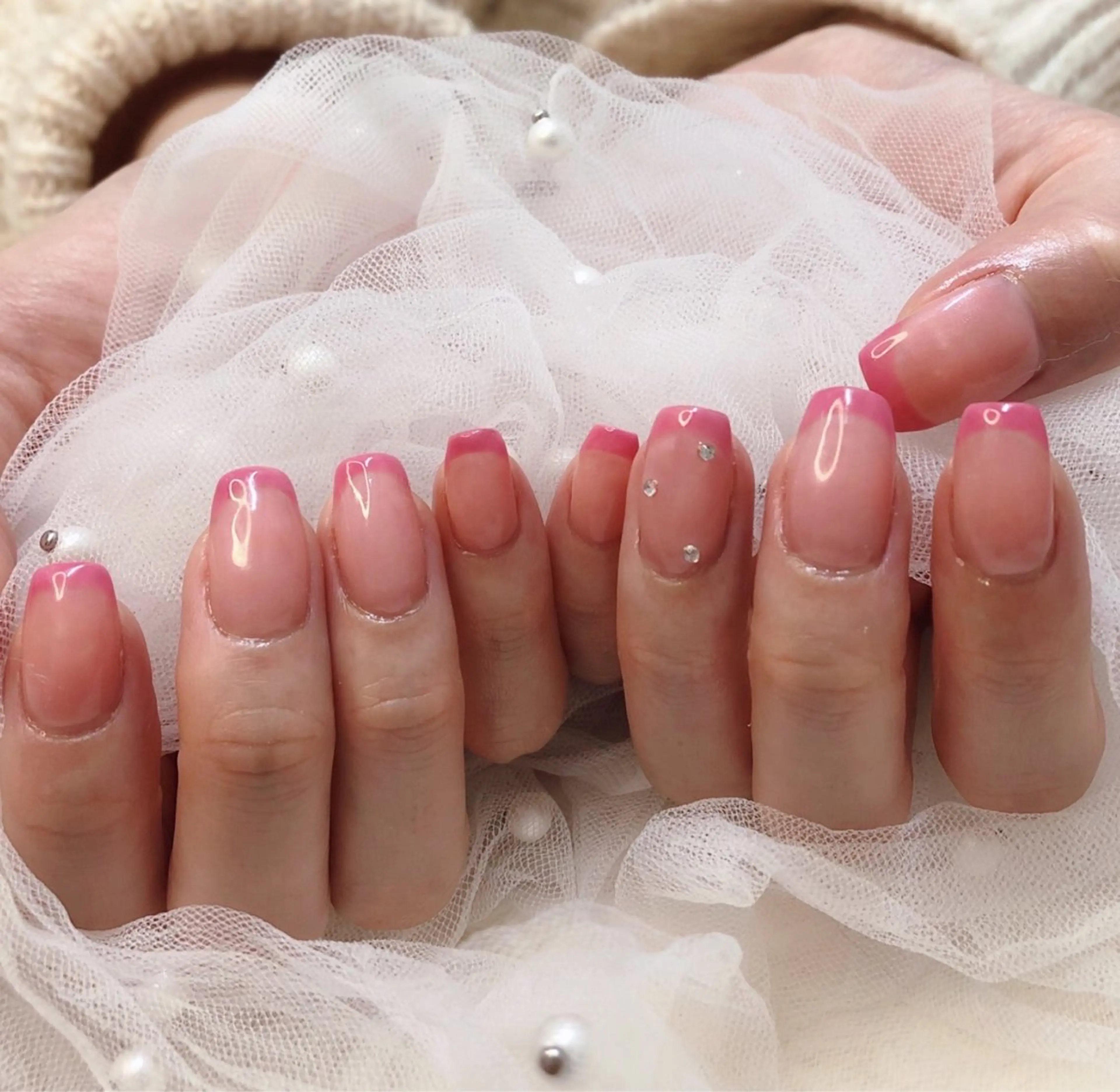 ネイル フレンチネイル ジェルネイル ガラスフレンチ グラデーション 韓国ネイル ハンドネイル ハンドケア 大門浜松町 ネイルのネイルデザイン