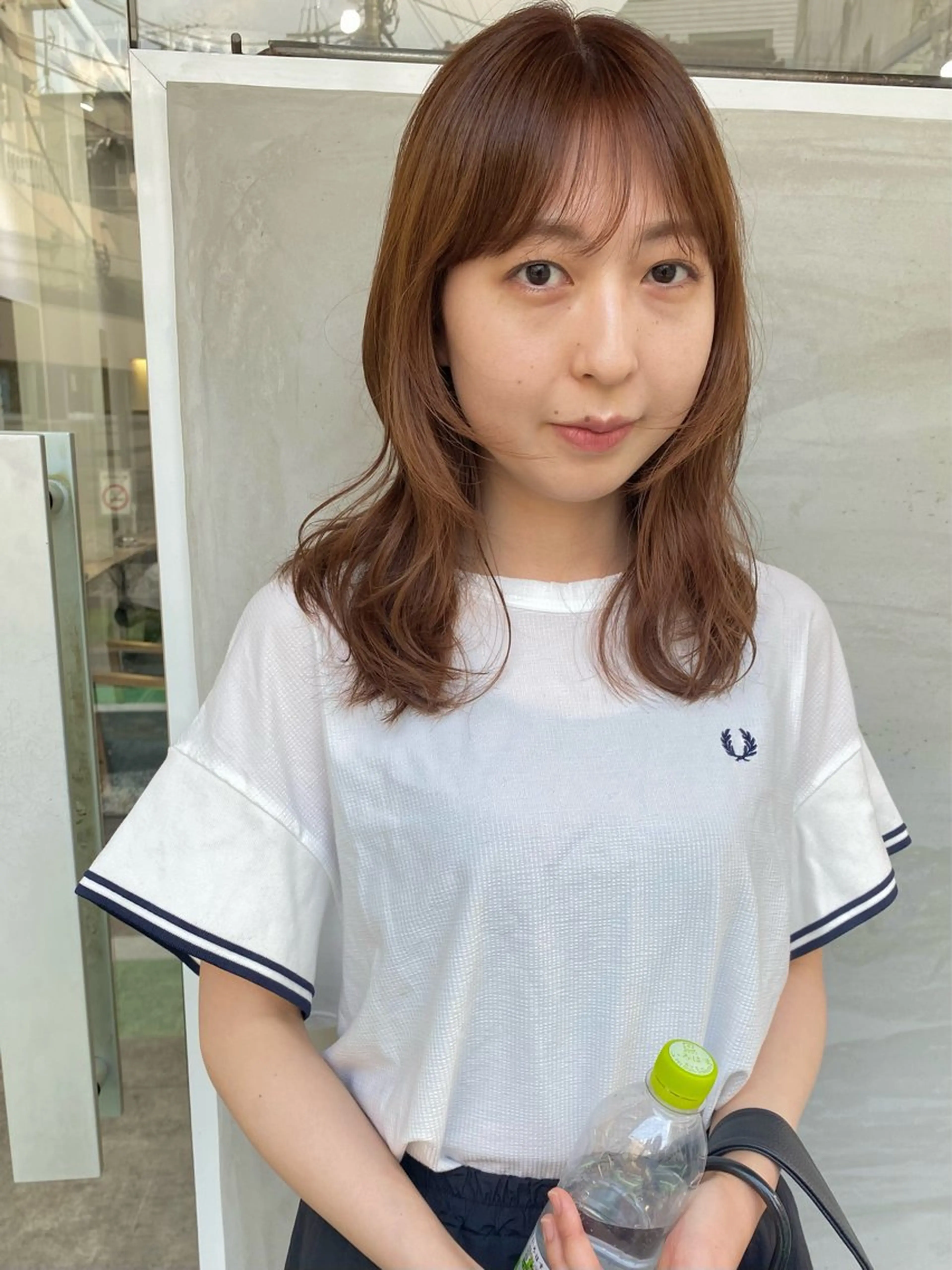 ミディアム カラー 顔まわりレイヤー レイヤーカット カット ヘアカラー トリートメント 森貴裕/ベージュ/ パーマ/オリーブのヘアスタイル