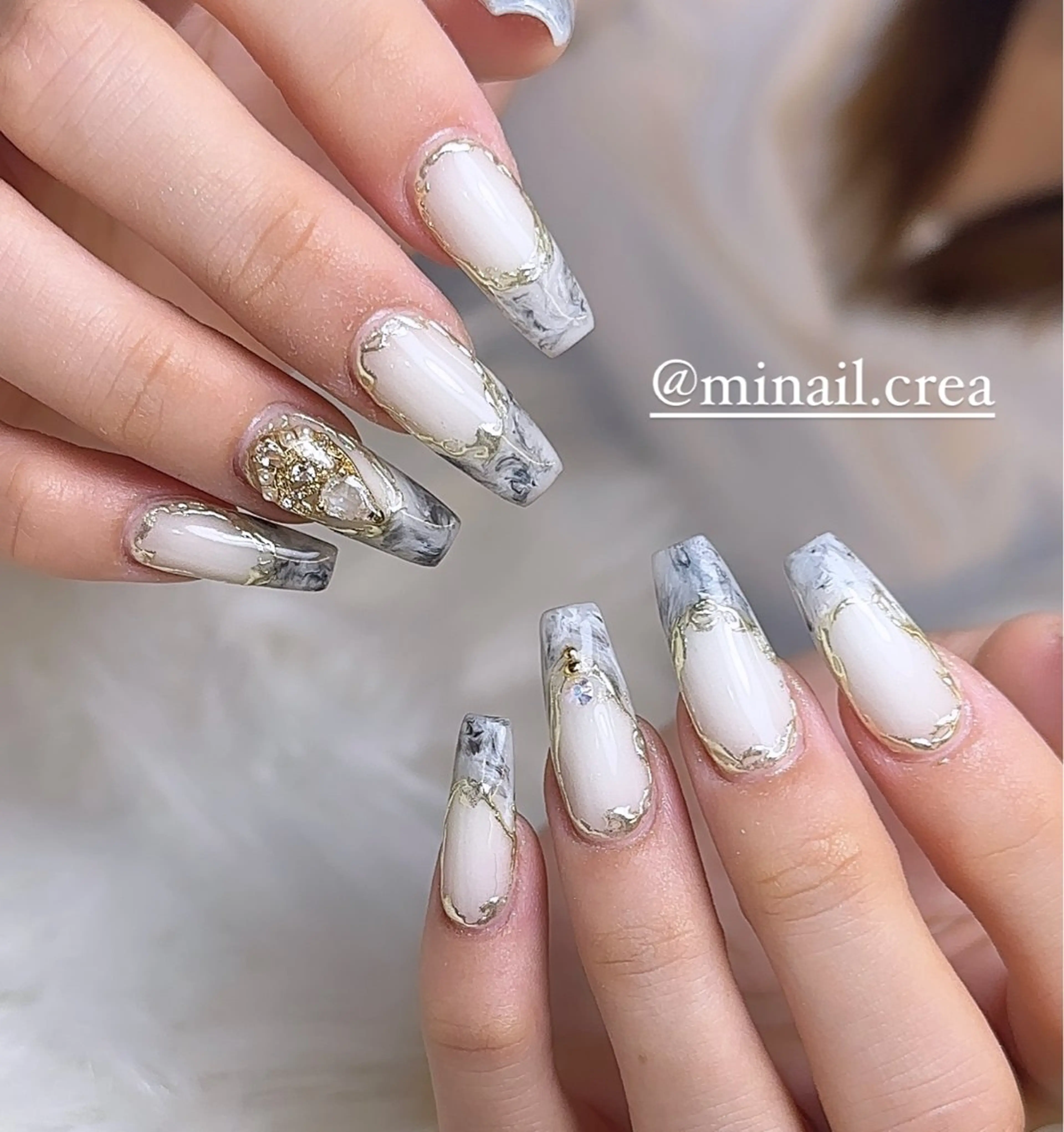 ネイル 長さ出し ロングネイル 大理石ネイル(マーブル) ワンカラーネイル スカルプネイル ハンドネイル CRéA　-private nailsalon-所属・CReA nailのネイルデザイン