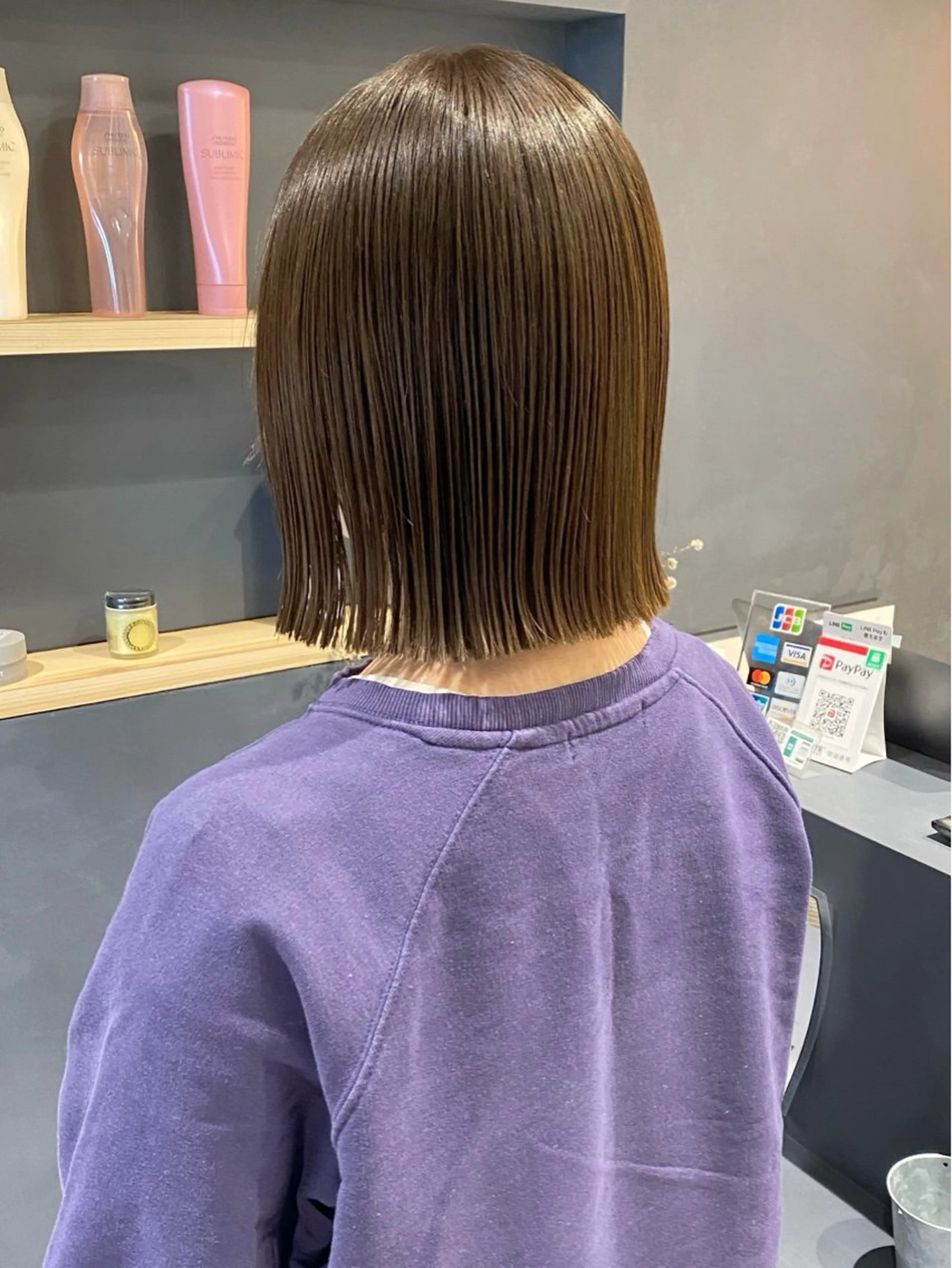 ミディアム カラー 切りっぱなしボブ ブリーチ 透明感カラー グレージュ ブリーチなしカラー カット ヘアカラー トリートメント saki🌼ボブ× 透明感カラー🌼のヘアスタイル
