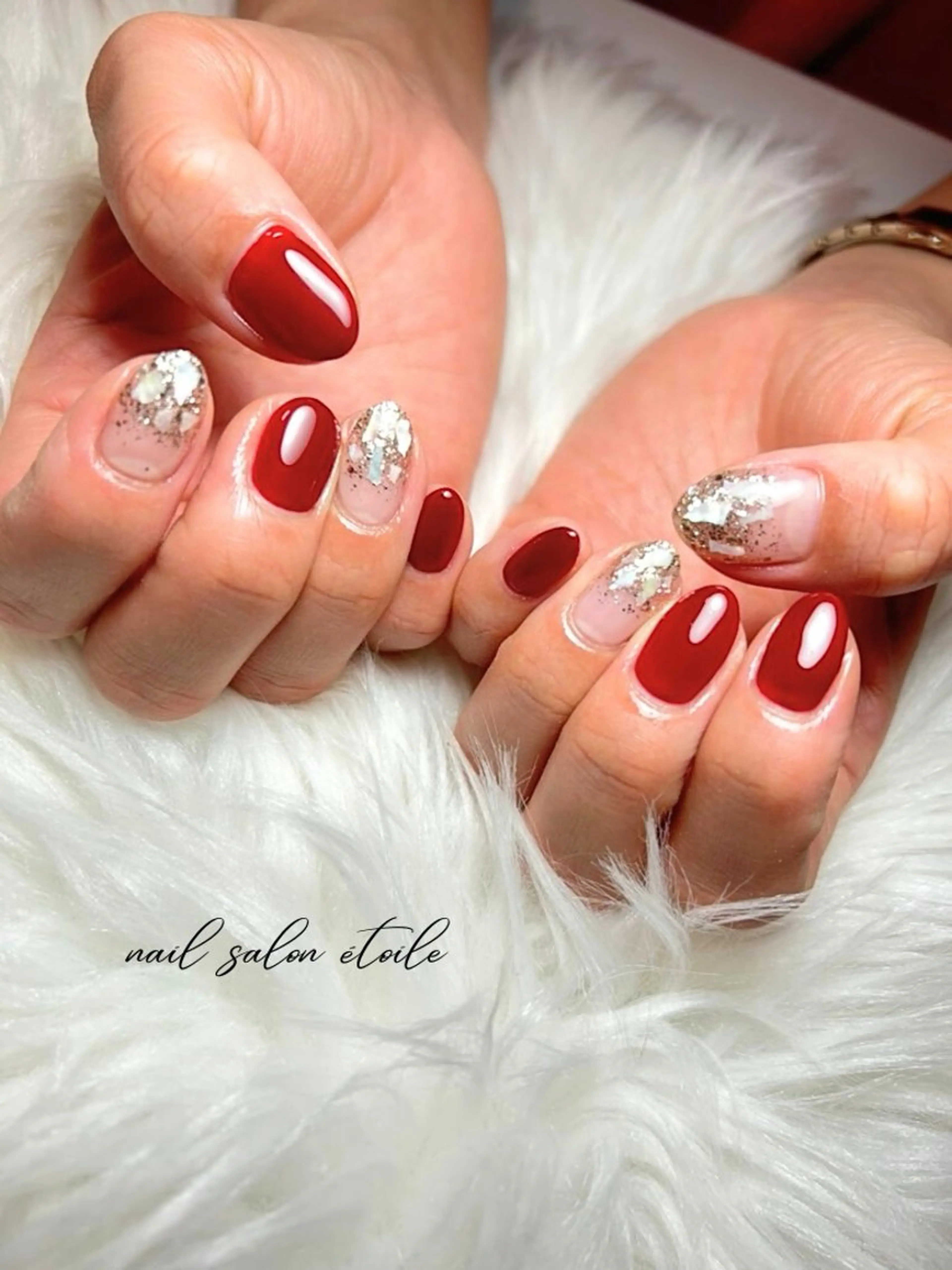 ネイル アートネイル ボルドー グラデーション ラメ(グリッター) ラメグラデーション ハンドネイル nail salon étoileのネイルデザイン