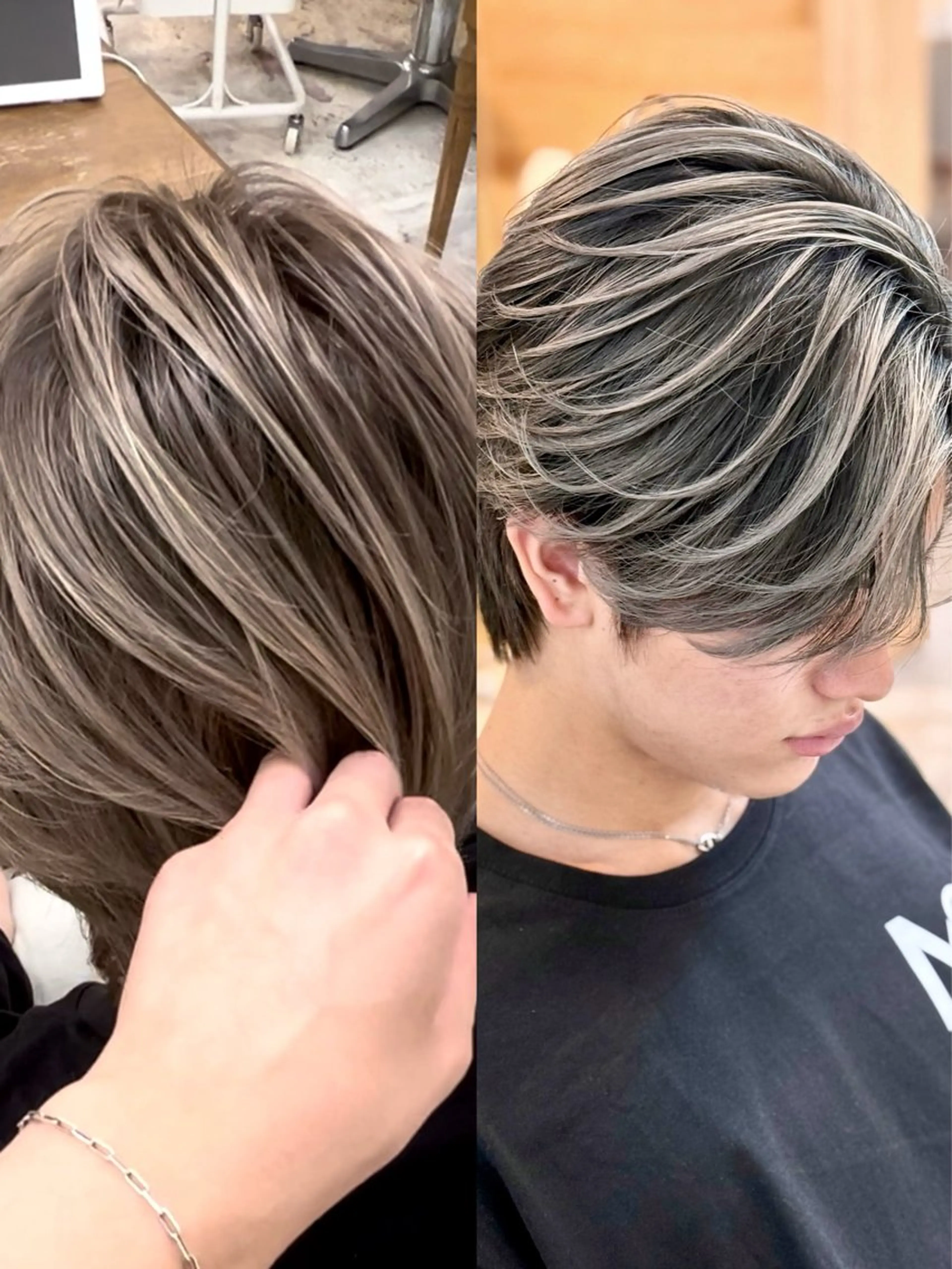 ミディアム カラー カット ヘアカラー トリートメント バレイヤージュ/ シャドウルーツ/安室のヘアスタイル