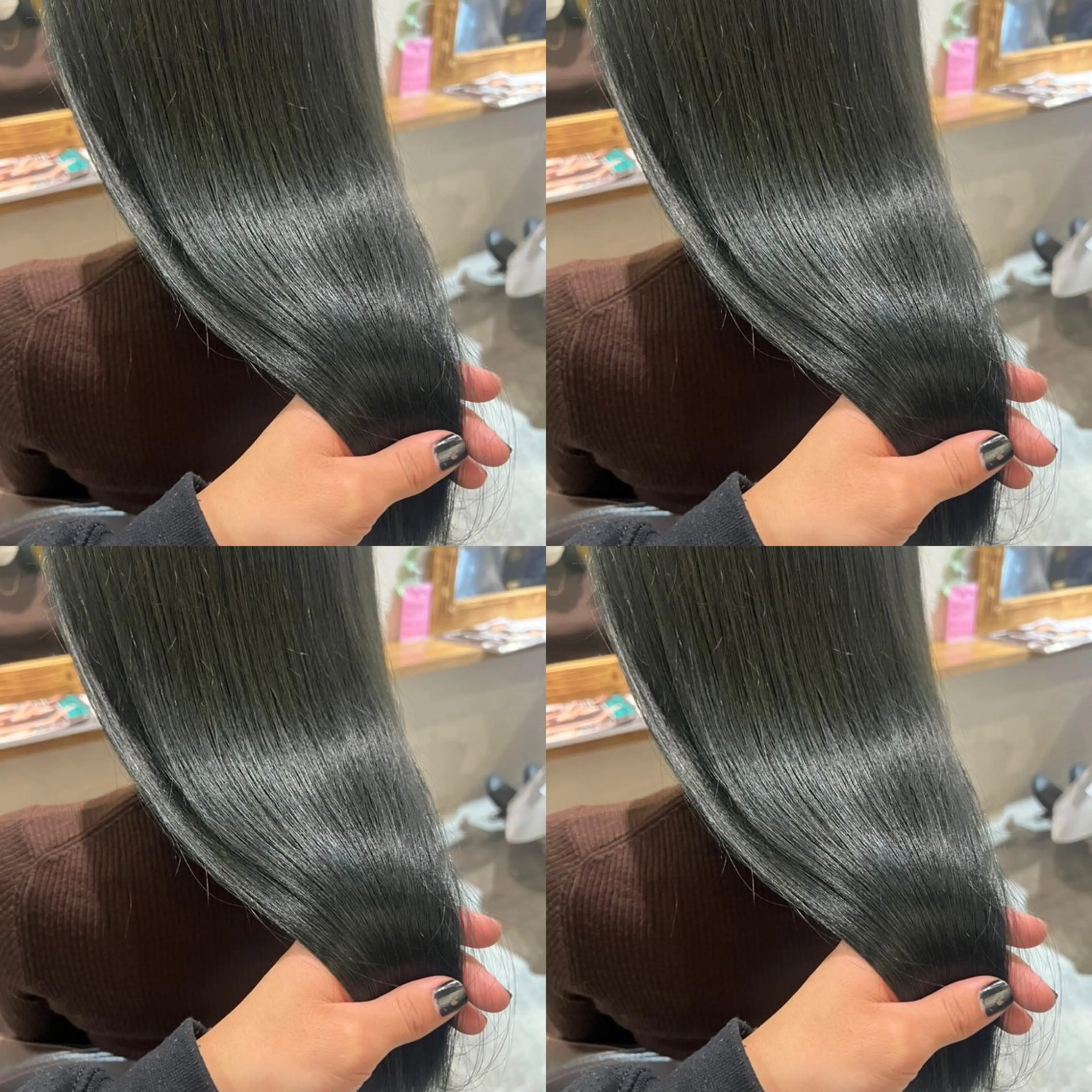 ロング カラー 黒髪 ブルーカラー ブルーブラック 髪質改善 韓国レイヤー ×髪質改善✨純大のヘアスタイル