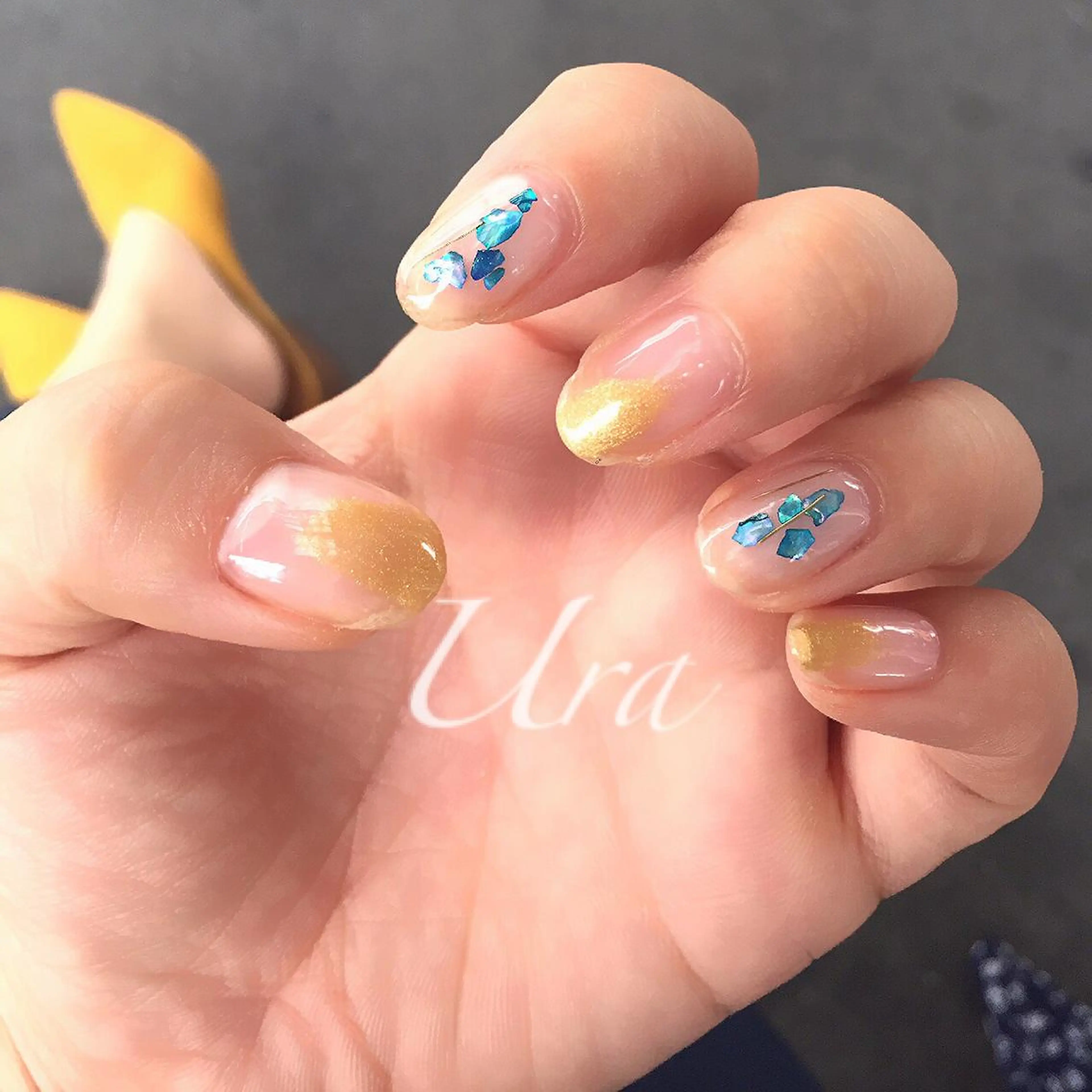 ネイル ブルー クリアネイル ゴールド UrakoNail 《nail》のネイルデザイン