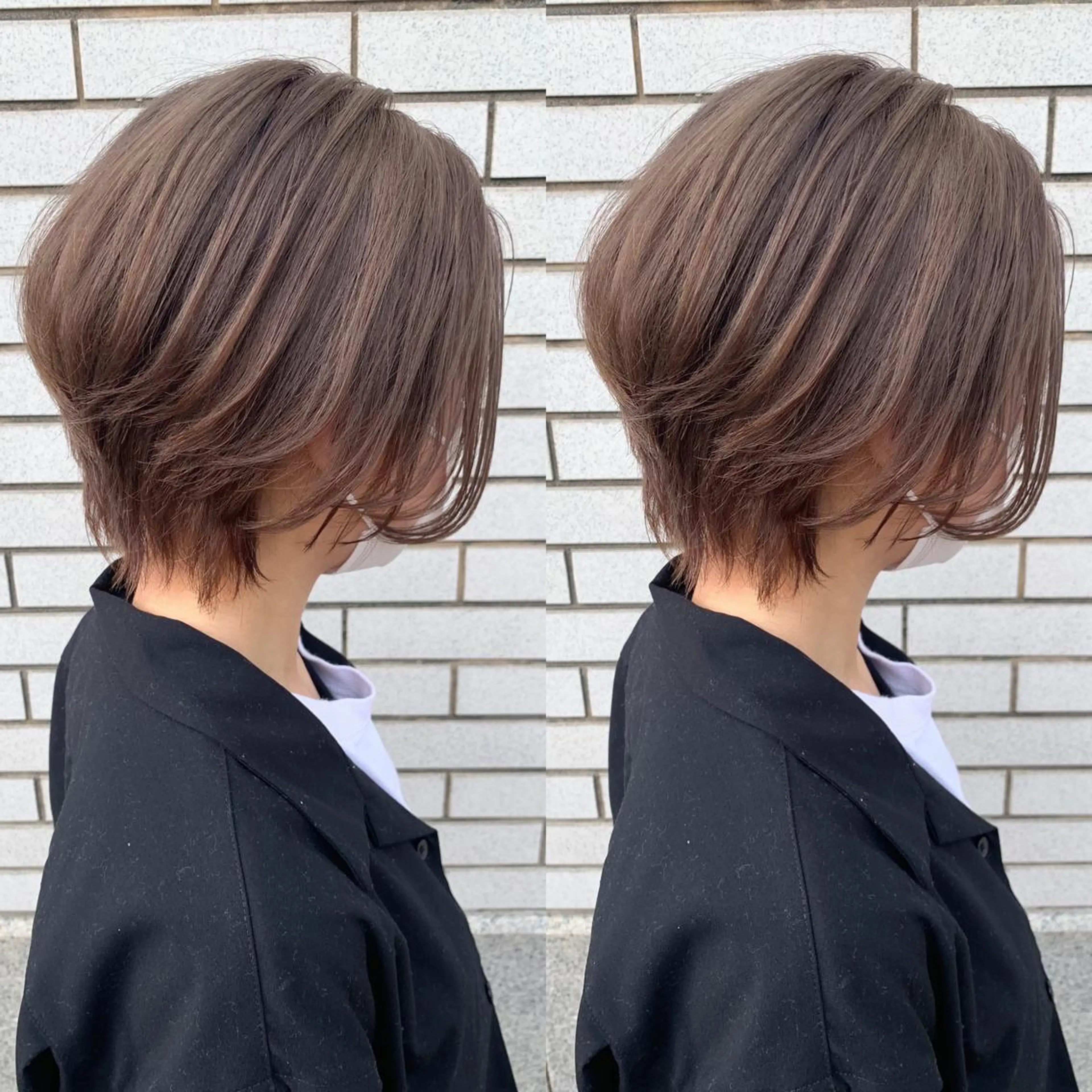 ショート カラー ブリーチ グレージュ ミルクティーグレージュ ダメージレスカラー /透明感カラー 上長のヘアスタイル