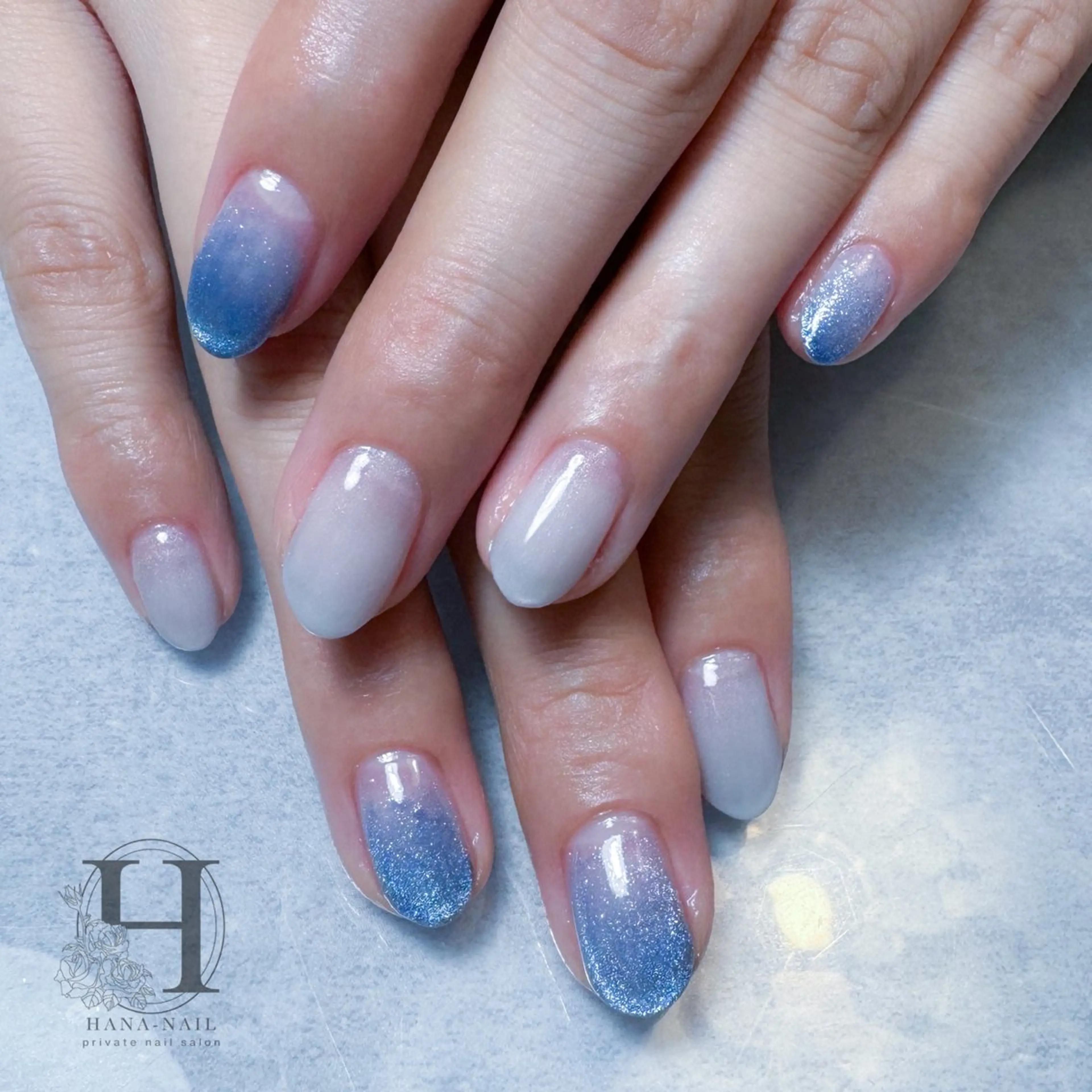 ネイル アートネイル ブルー ジェルネイル グラデーション マグネットネイル HANA-NAILハナネイル福山所属・Kao hana-nailのネイルデザイン