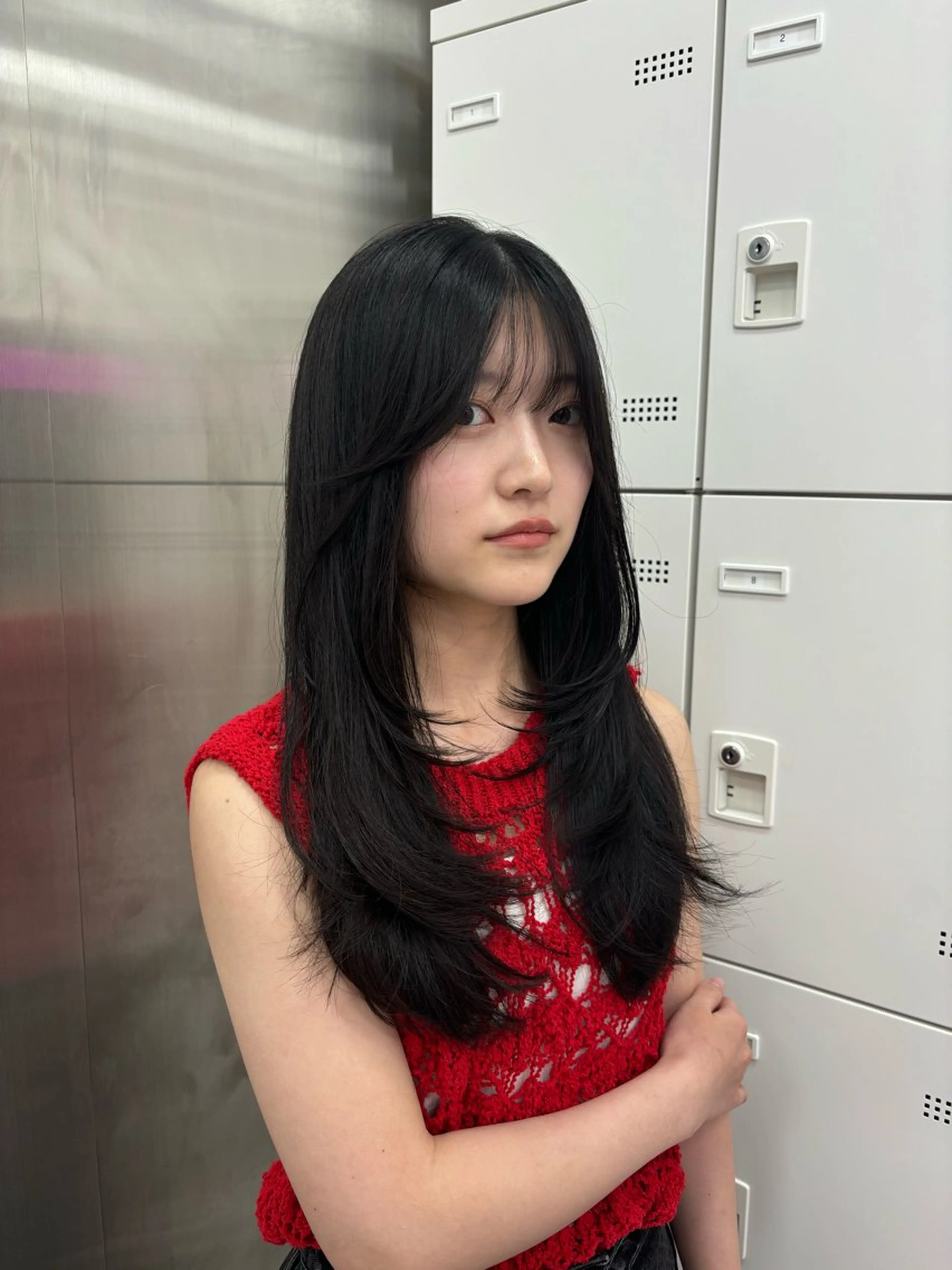 ロング カット 縮毛矯正 トリートメント ヘッドスパ ヘアセット 韓国レイヤー ハッシュカットのヘアスタイル